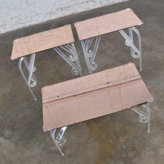 Hollywood Regency Art Deco Lucite & Rose Mirrored Tables a Set 1 Coffee & 2 End