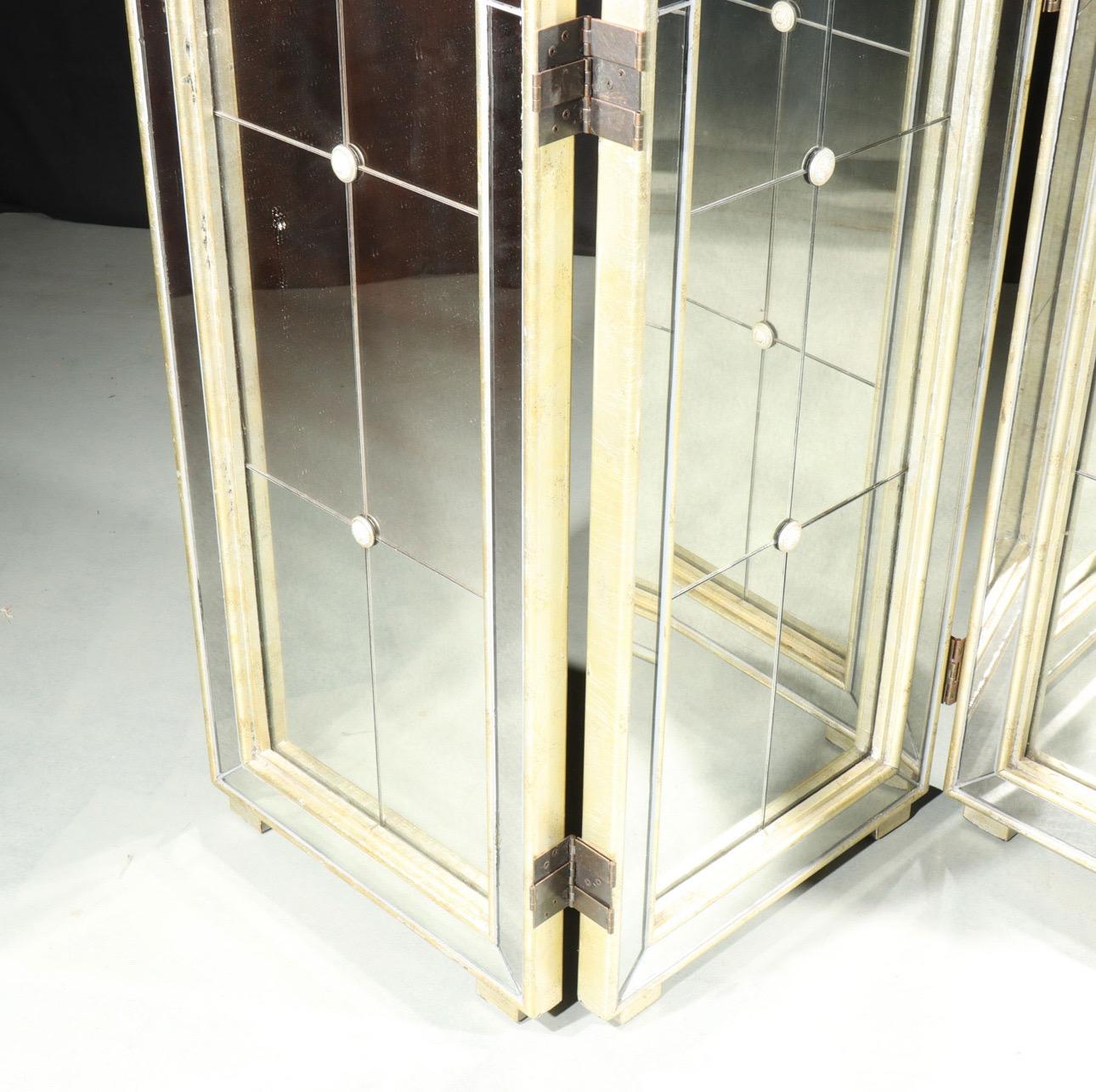 Miroir Paravent Art Déco Hollywood Regency à 3 panneaux miroir en vente