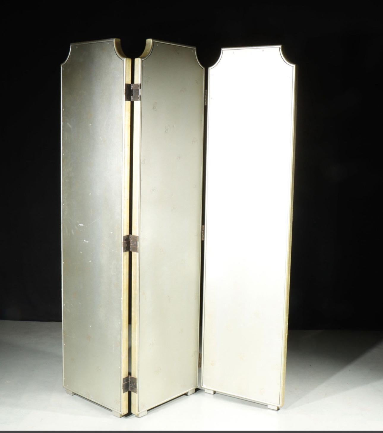 Paravent Art Déco Hollywood Regency à 3 panneaux miroir en vente 1