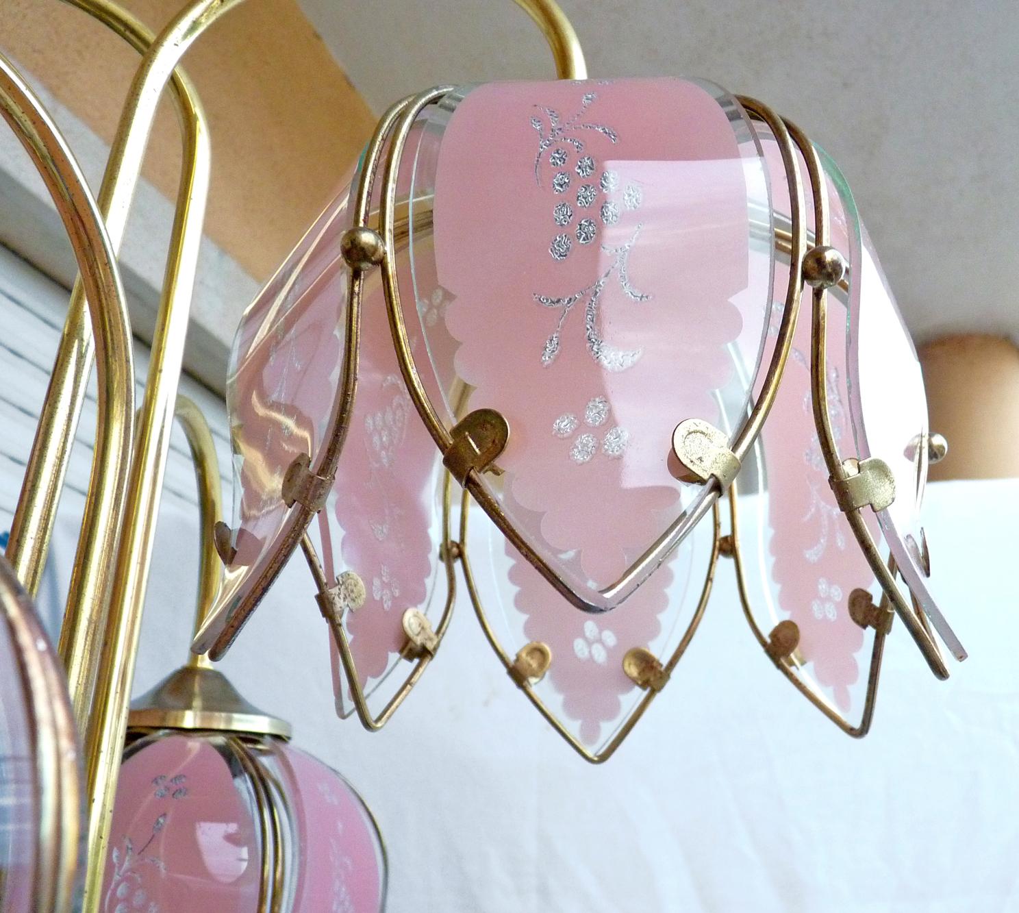 Italian Modernist Hollywood Regency Tree Floor Lamp w Murano Pink Glass Flower Bouquet