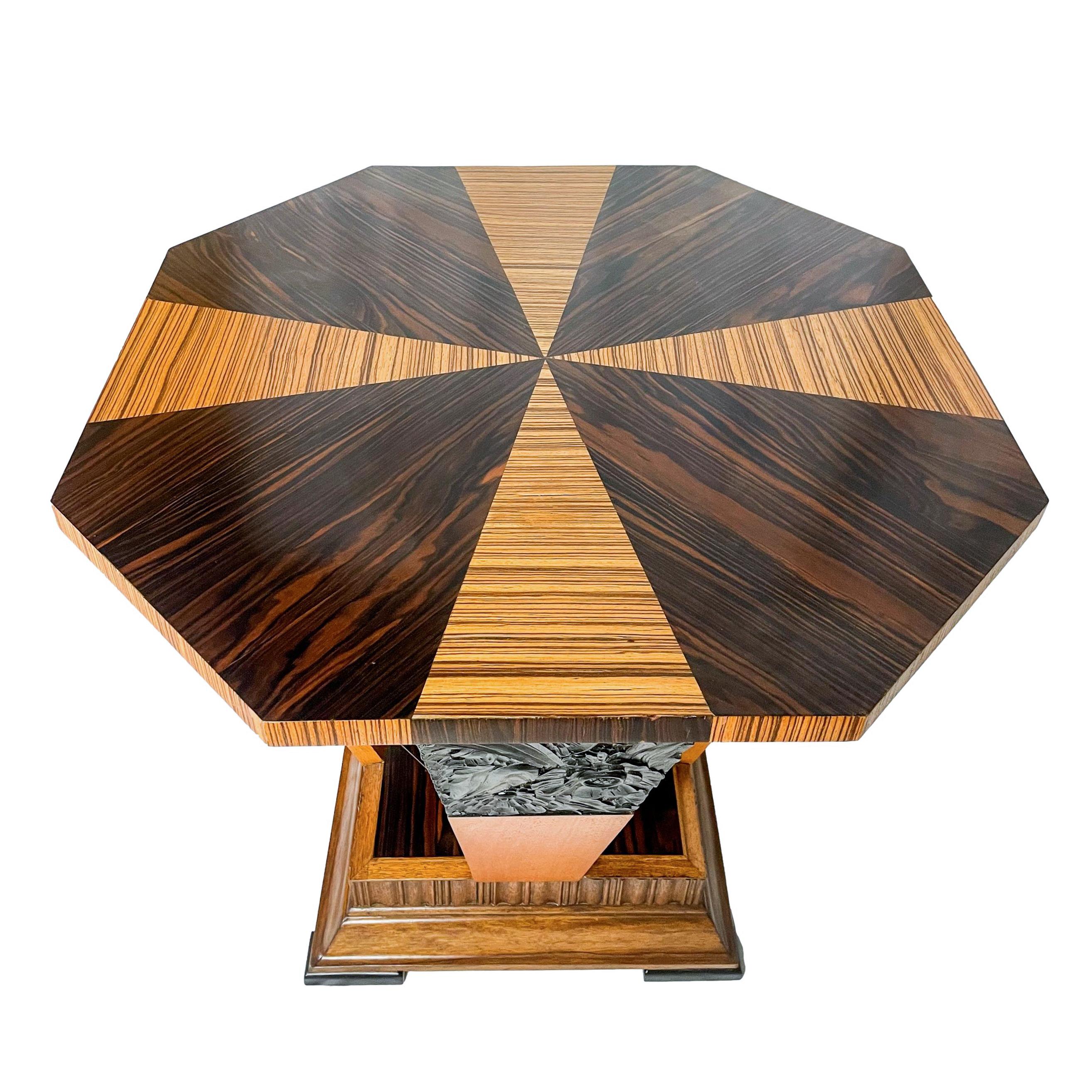 Hand-Crafted Hollywood Regency Art Deco Rosewood and Macassar Octagonal Center Table, c. 1930