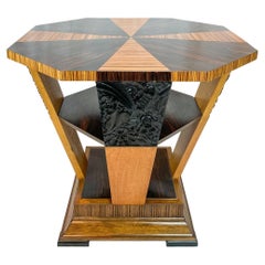 Hollywood Regency Art Deco Rosewood and Macassar Octagonal Center Table, c. 1930