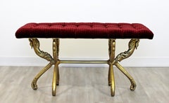 Hollywood Regency Art Deco Style Velvet Gold Gilt Base Bench Seat