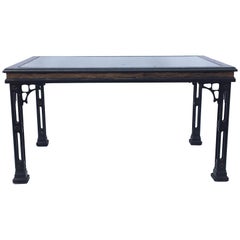 Hollywood Regency Asian Chinoiserie Fretwork Black Dining Table