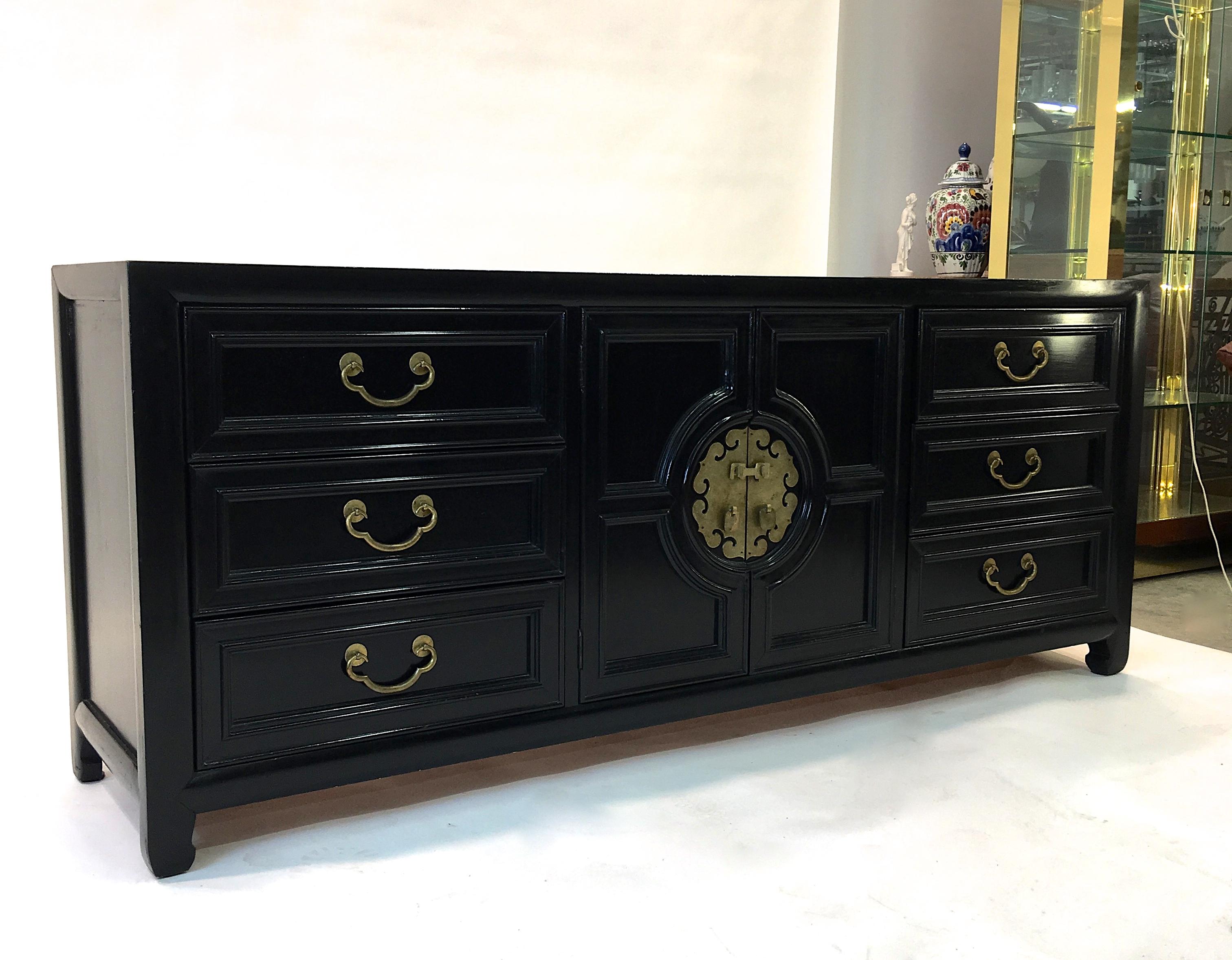 Hollywood Regency Asian Modern Motif Long Low Chest by Century Furniture 1