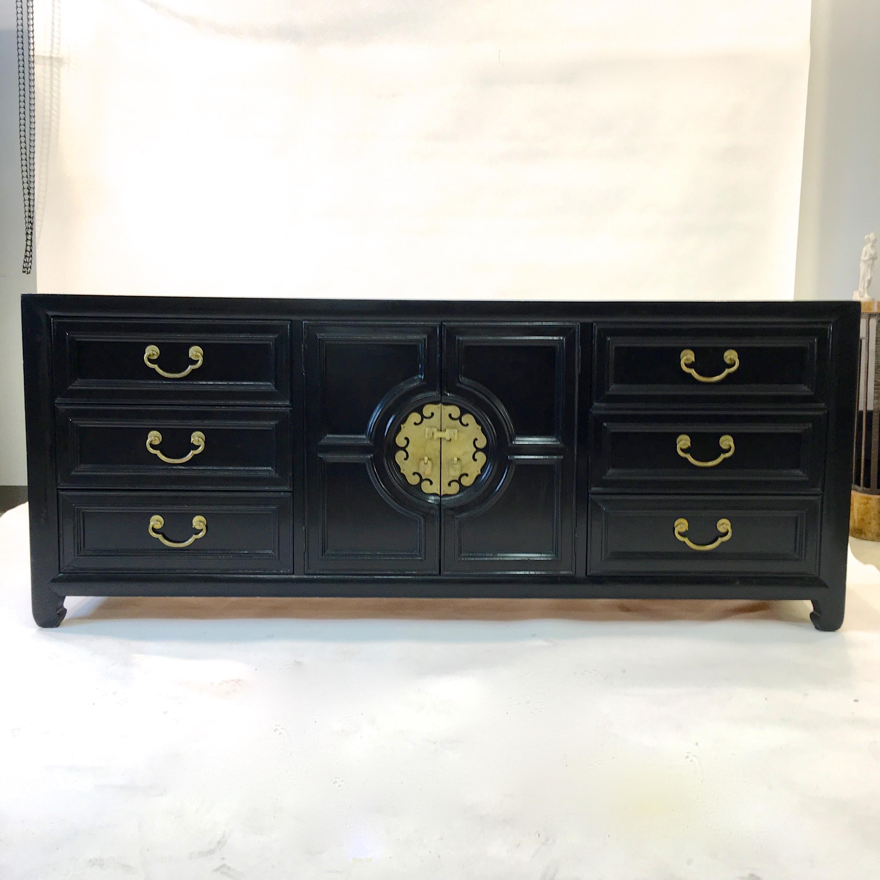 Hollywood Regency Asian Modern Motif Long Low Chest by Century Furniture 11