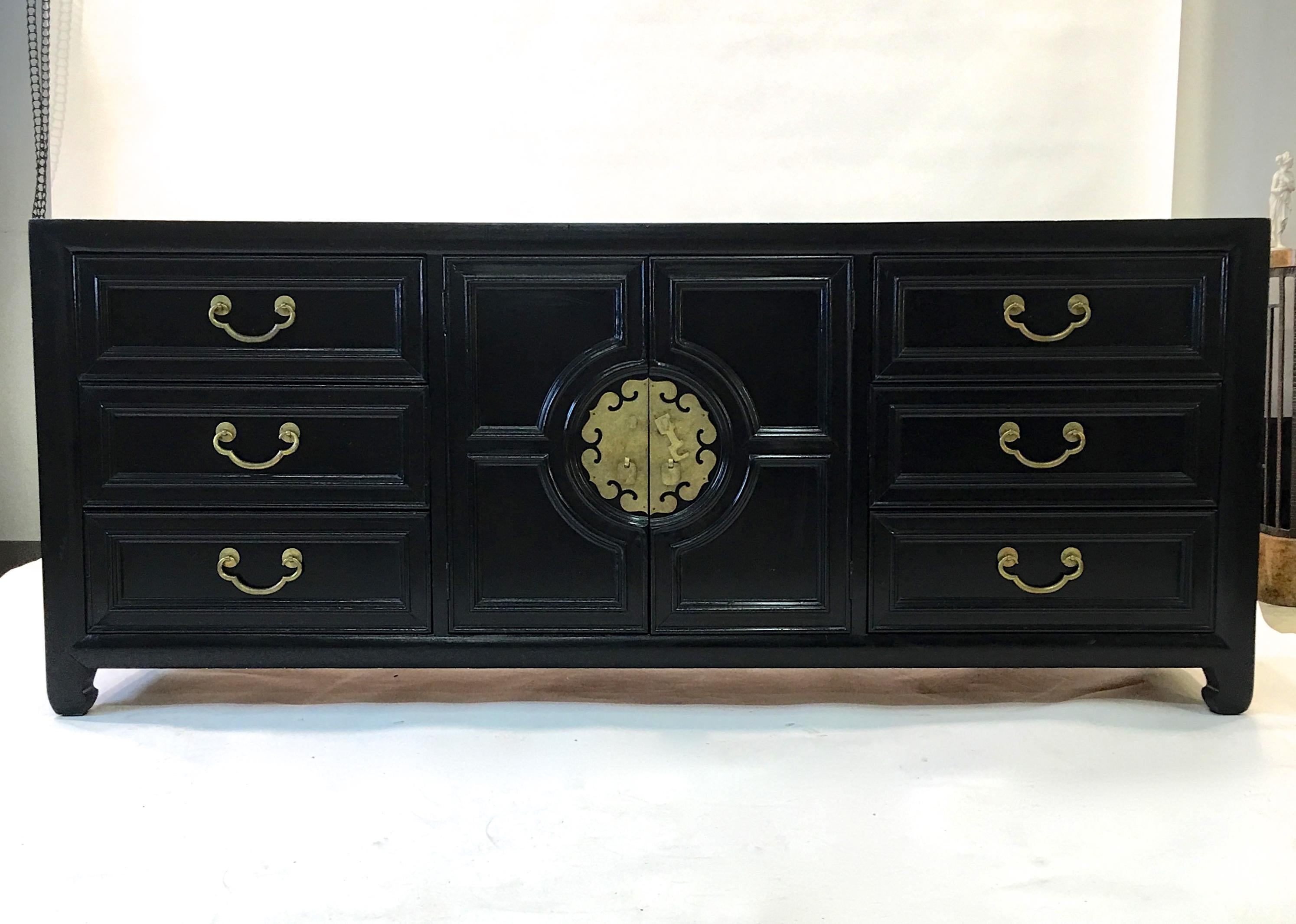 Mid-Century Modern Hollywood Regency Asian Modern Motif Long Low Chest by Century Furniture