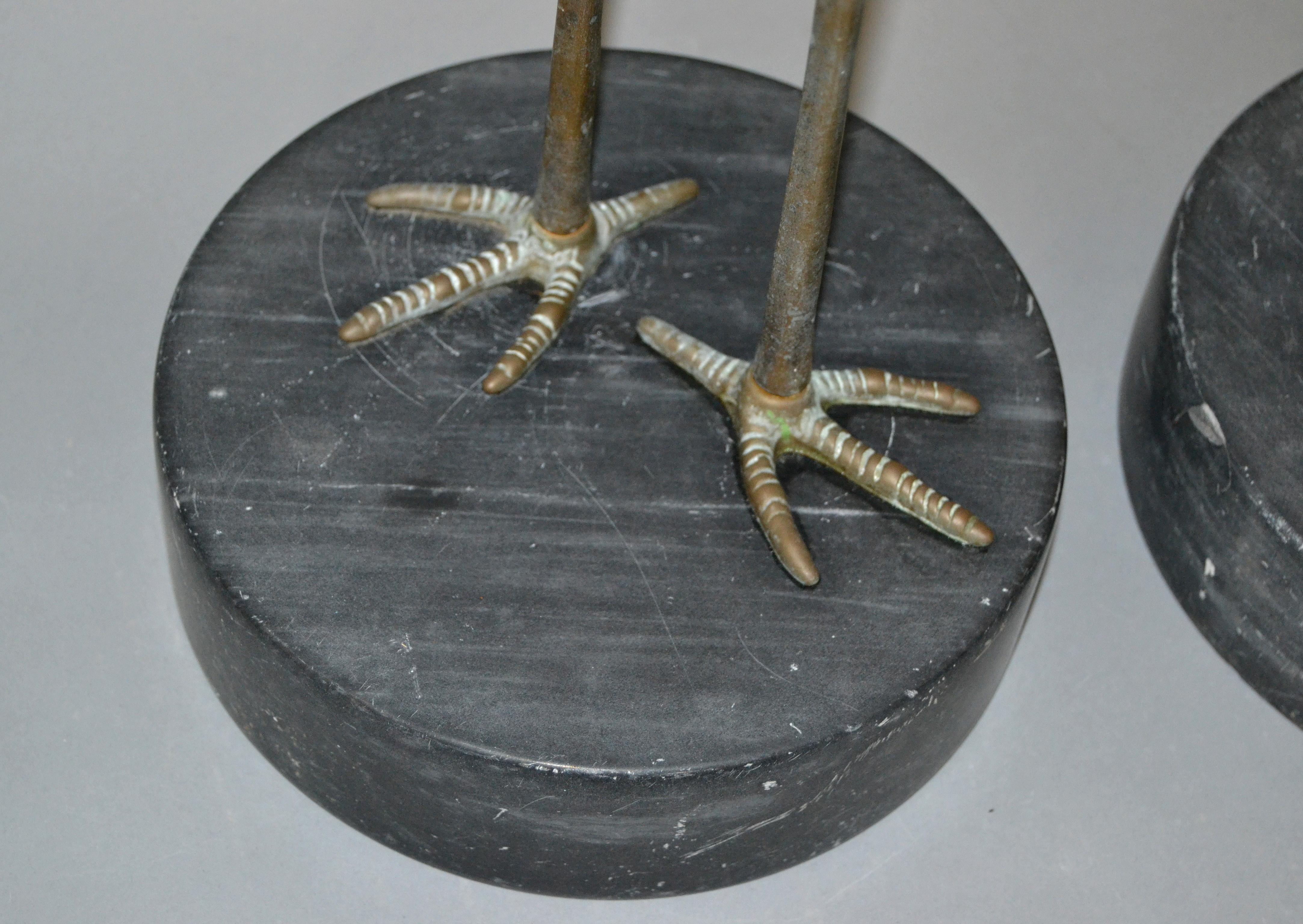 Hollywood Regency Asian Style Bronze Crane Sculptures Black Marble Base, a Pair 8