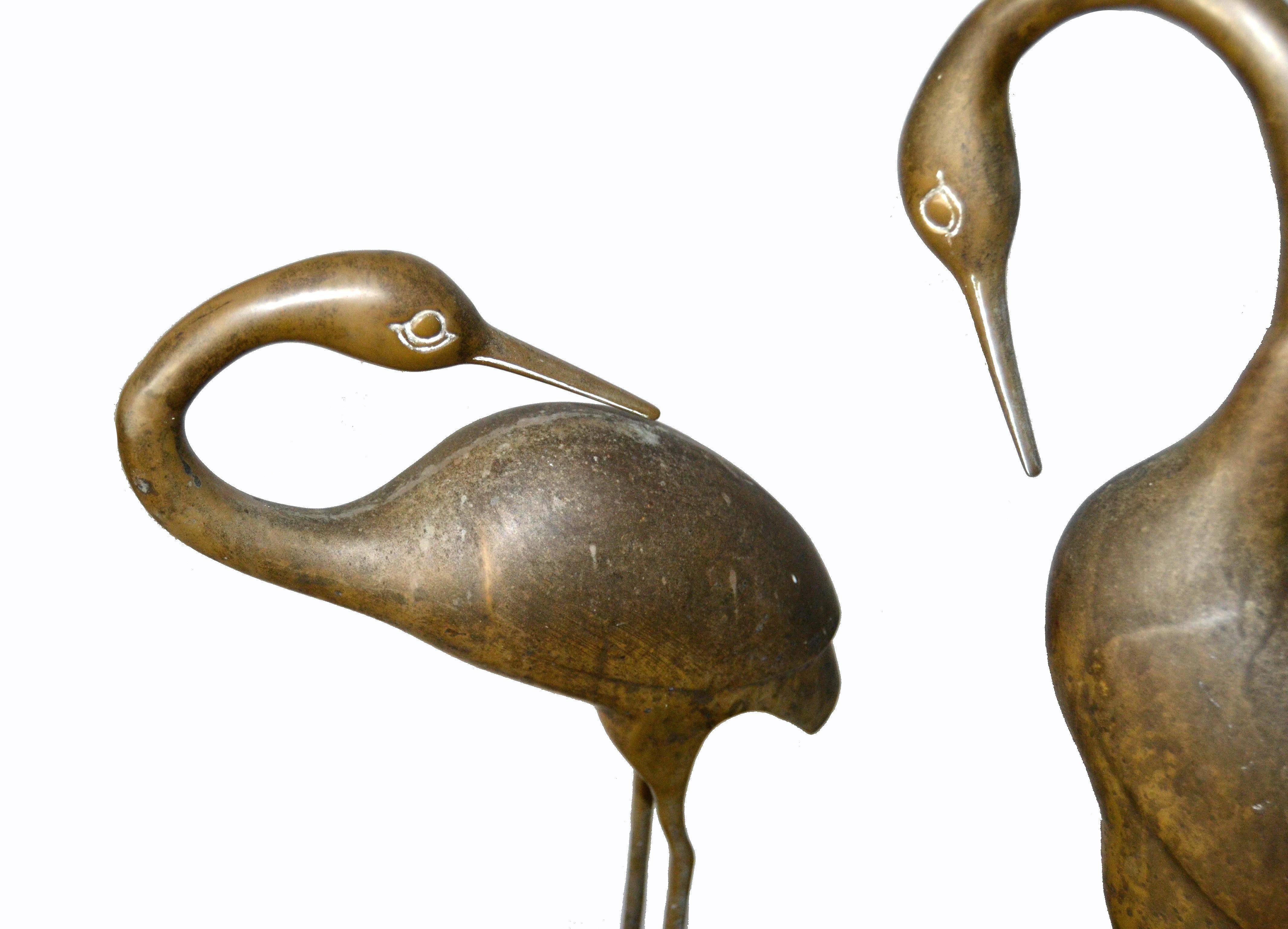 Hollywood Regency Asian Style Bronze Crane Sculptures Black Marble Base, a Pair 2