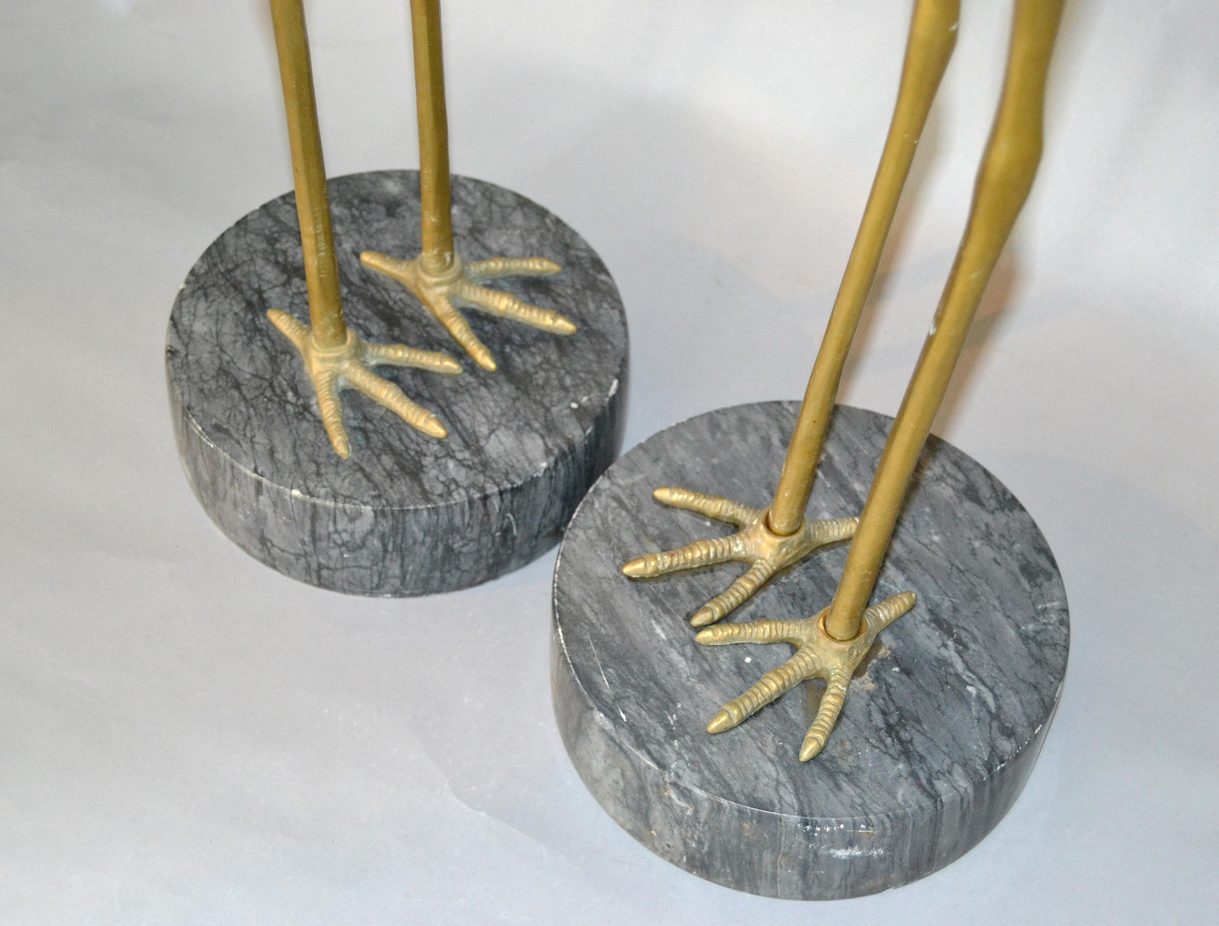 Hollywood Regency Asian Style Bronze Crane Sculptures Gray Marble Base - A Pair 6