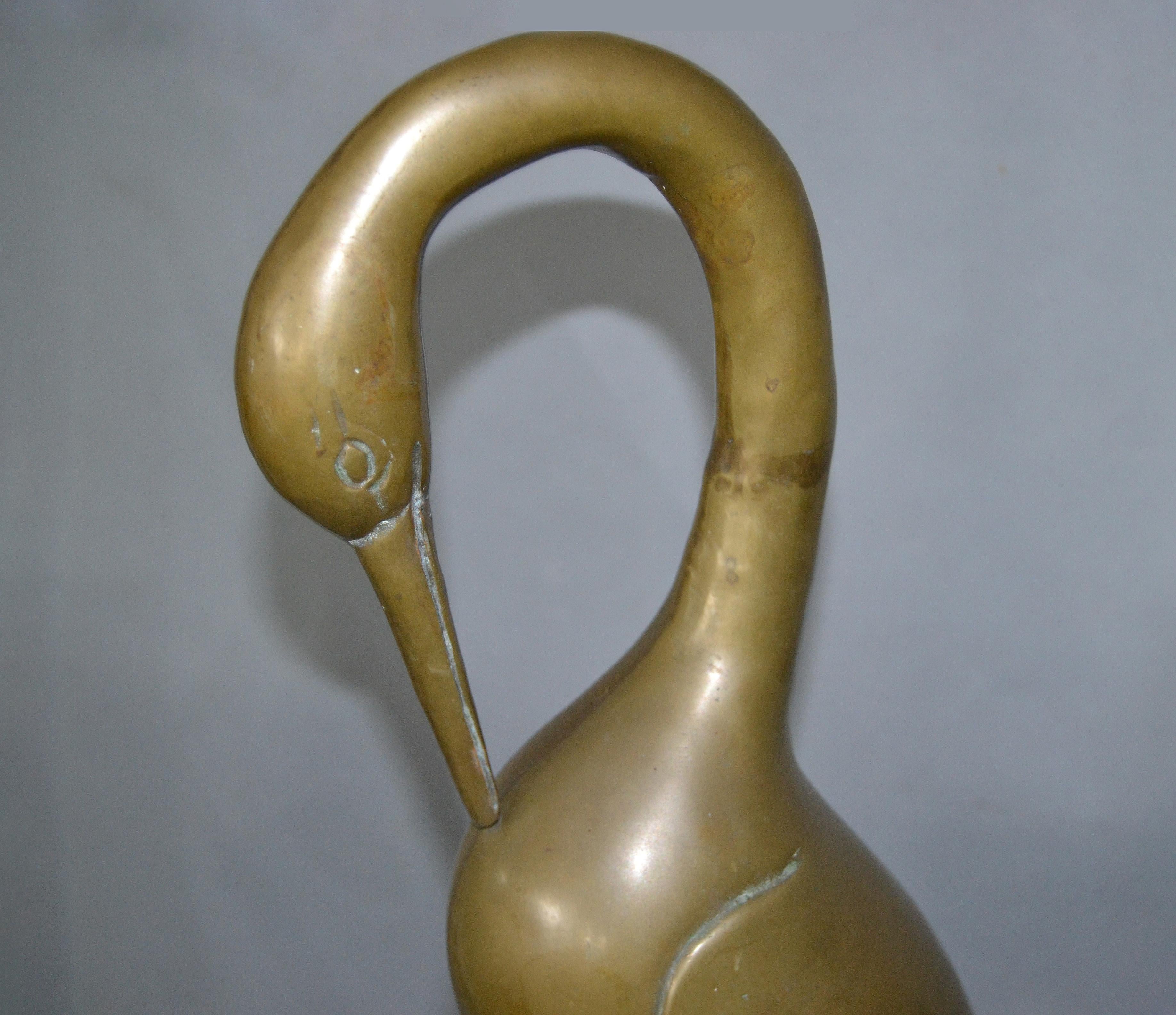 Hollywood Regency Asian Style Bronze Crane Sculptures Gray Marble Base - A Pair 1