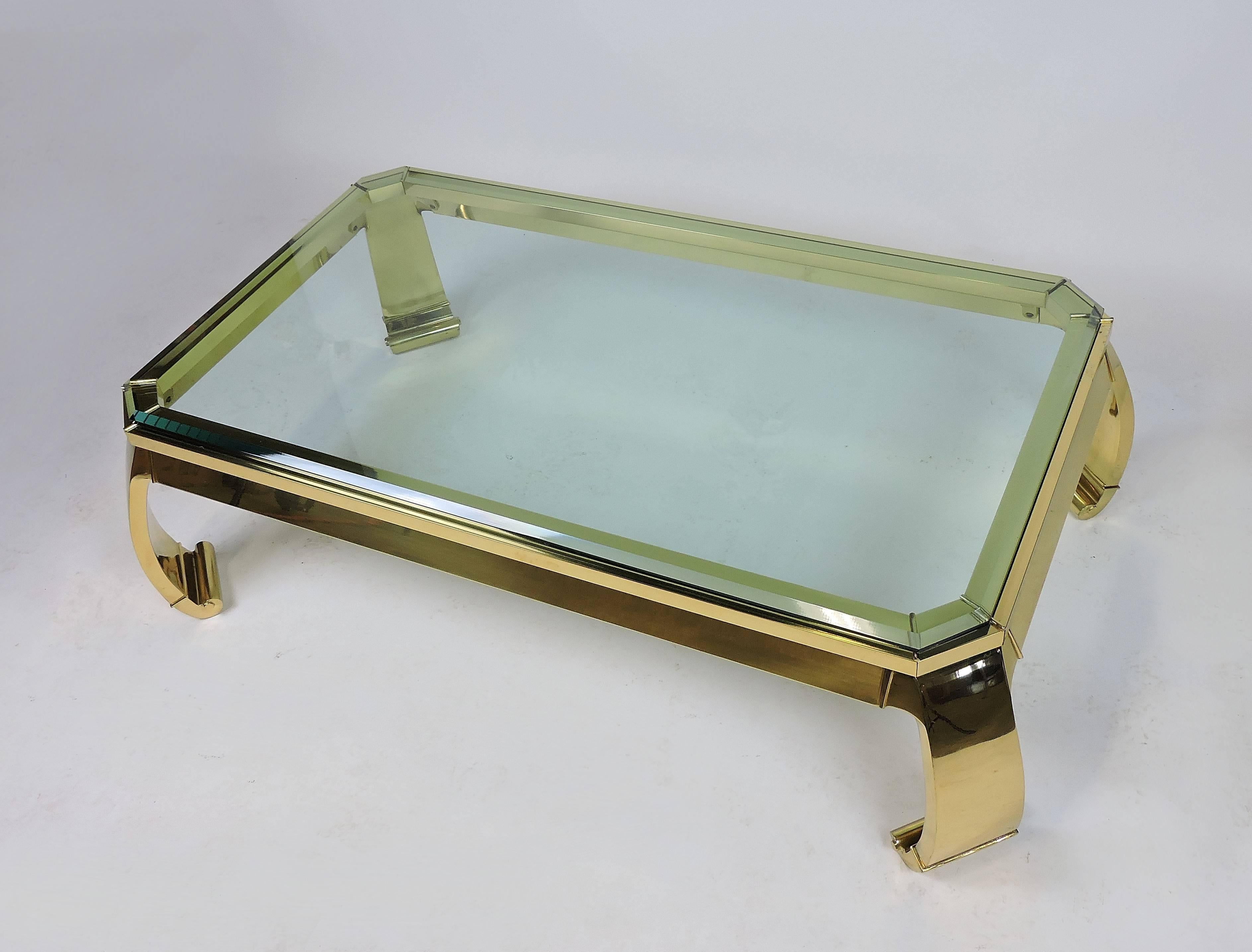 Italian Brass and Glass Coffee Table Hollywood Regency Asian Style 5
