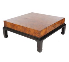 Hollywood Regency Asian Transitional Modern Square Burl Cocktail Table