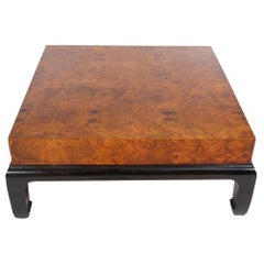 Hollywood Regency Asian Transitional Modern Square Burl Cocktail Table