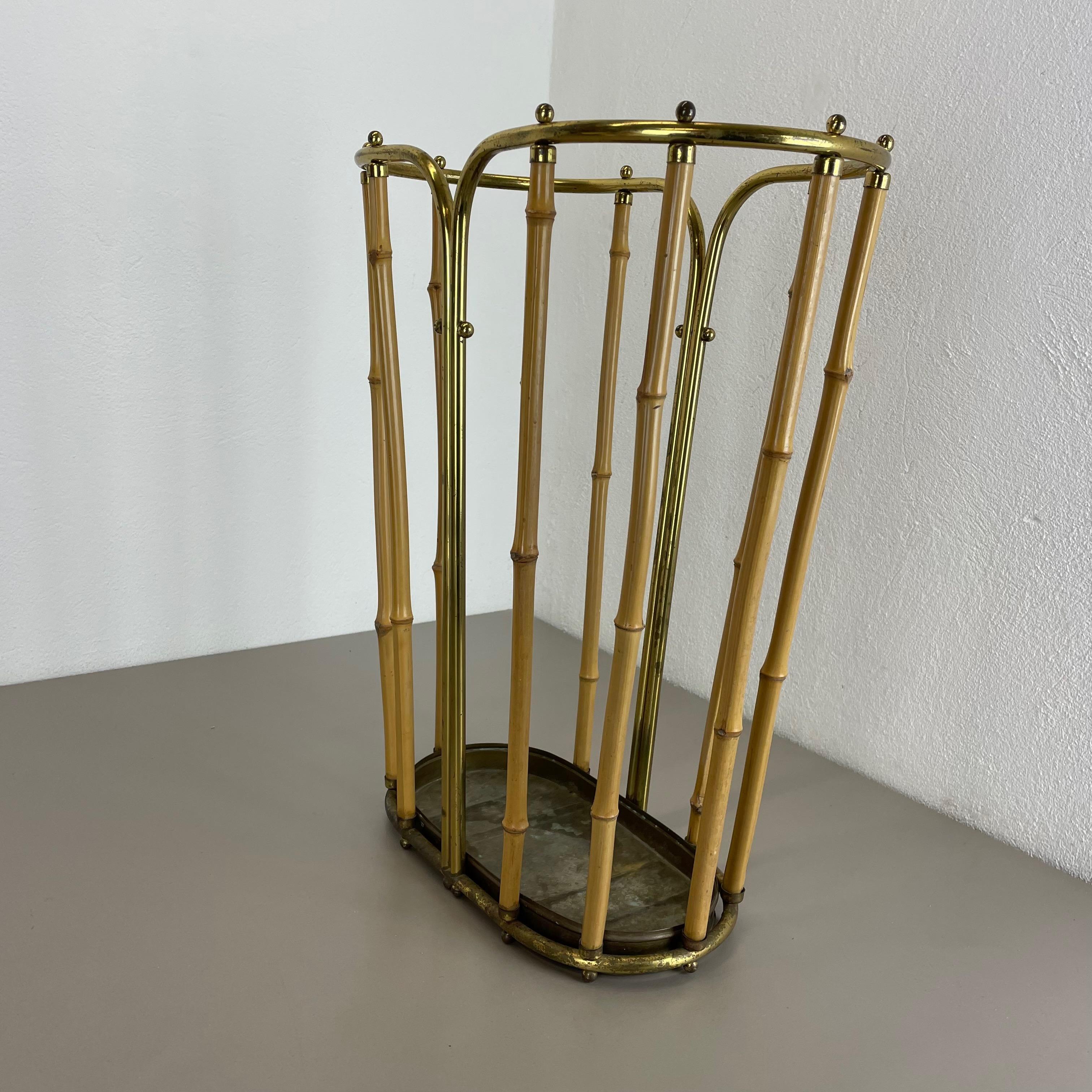 Hollywood Regency Auböck Style Brass Bamboo Umbrella Stand, Austria, 1950s For Sale 4
