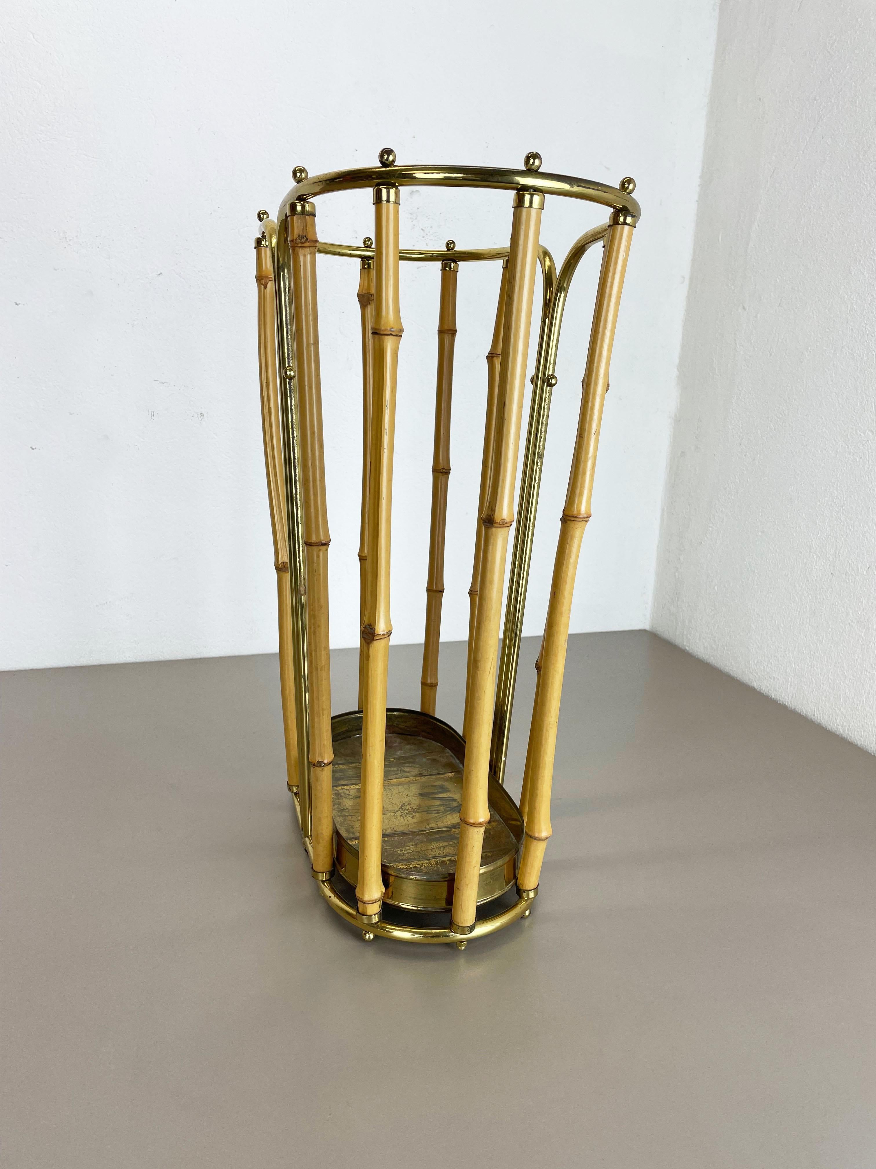 German Hollywood Regency Auböck Style Brass Bamboo Umbrella Stand, Austria, 1950s For Sale