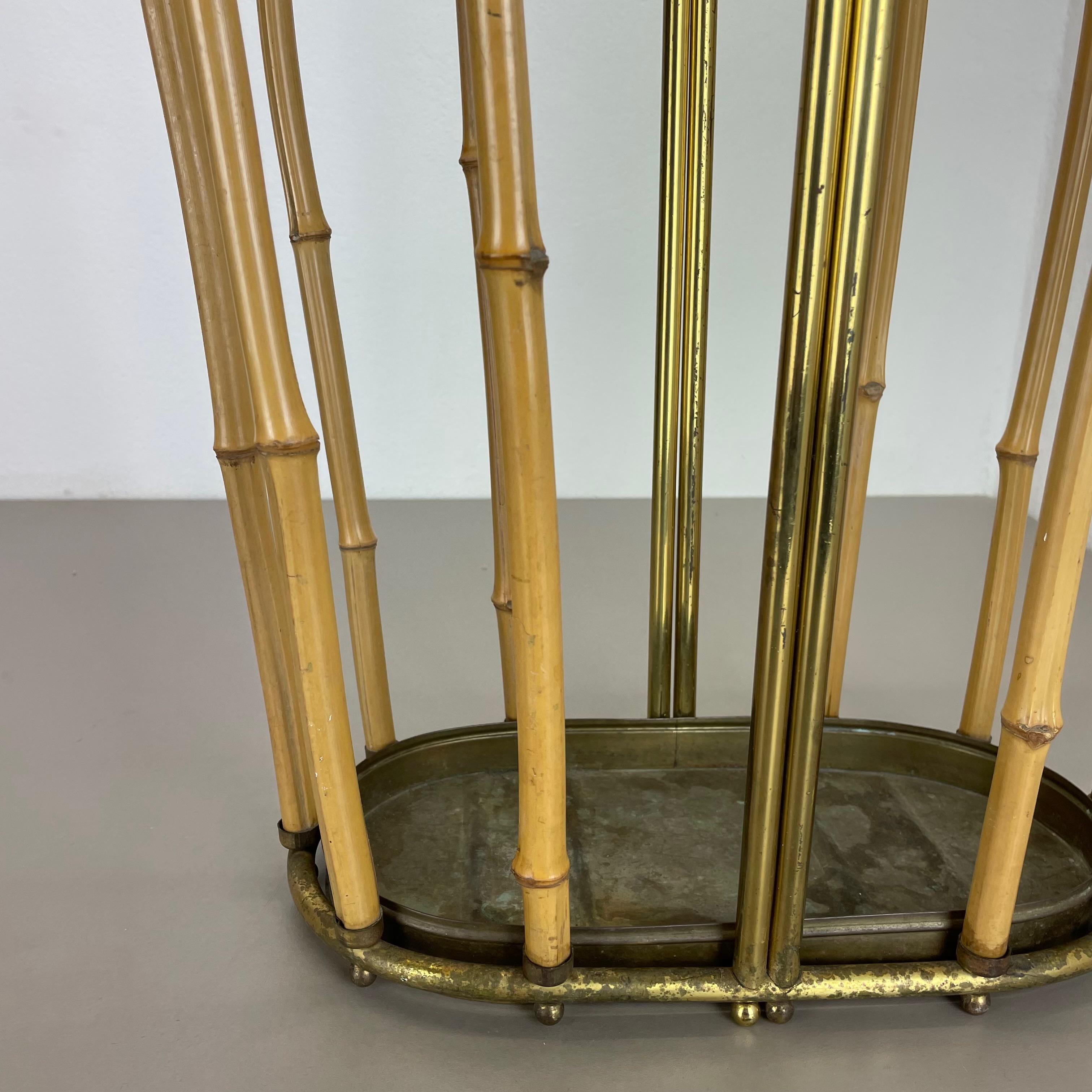 German Hollywood Regency Auböck Style Brass Bamboo Umbrella Stand, Austria, 1950s For Sale