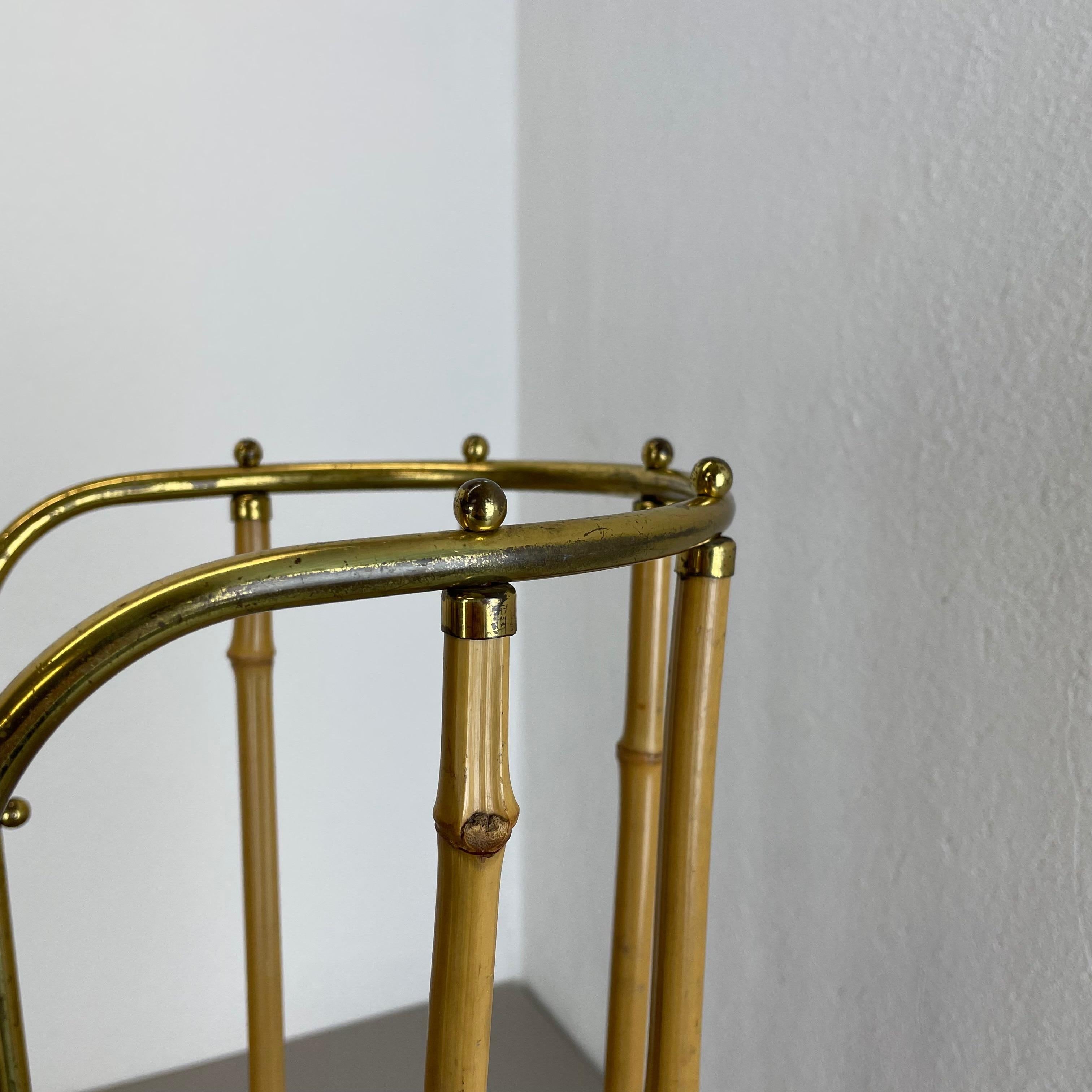 Metal Hollywood Regency Auböck Style Brass Bamboo Umbrella Stand, Austria, 1950s For Sale