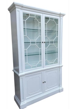 Hollywood Regency Baker Furniture Co White Lacquer Display Cabinet