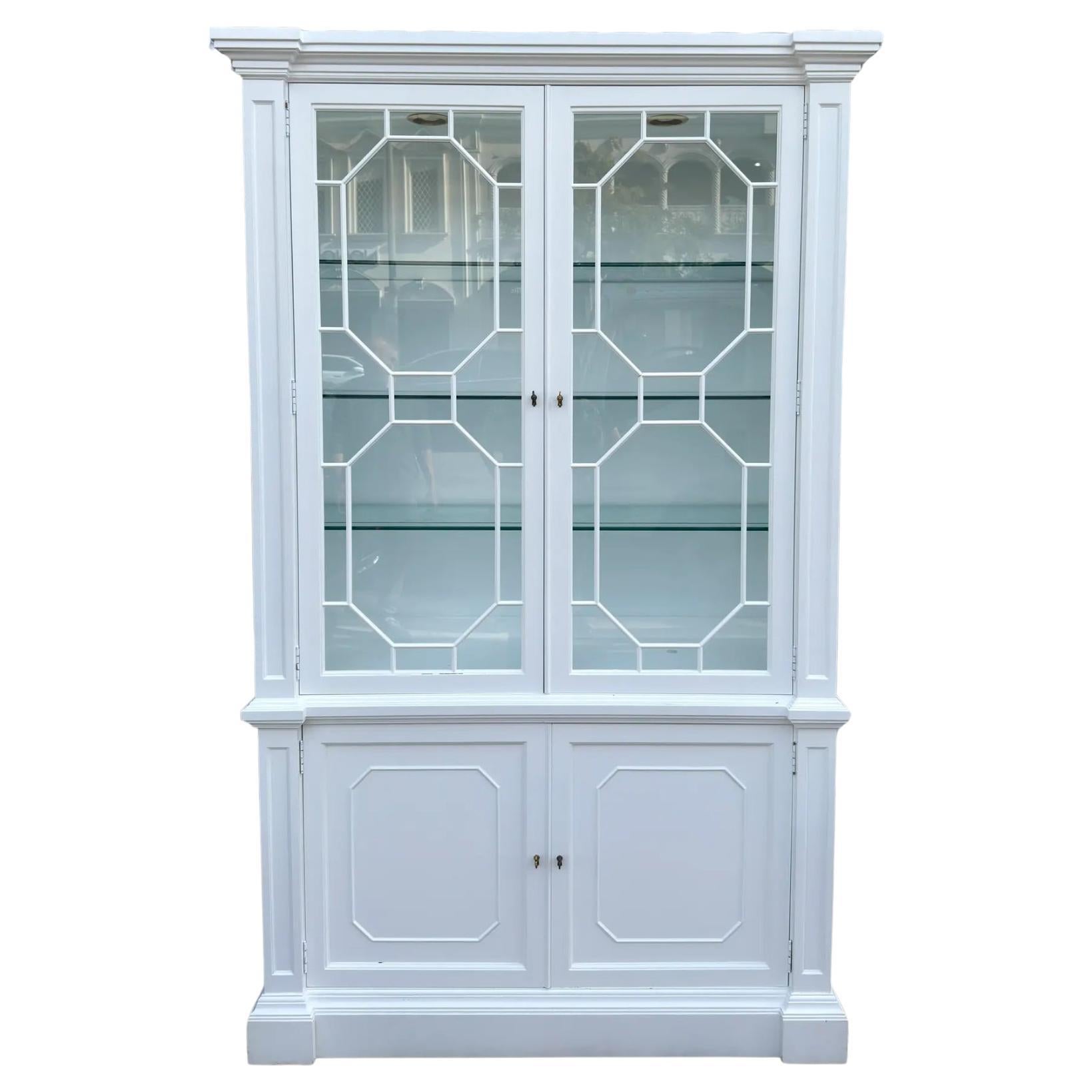 Hollywood Regency Baker Furniture Co White Lacquer Display Cabinet For Sale