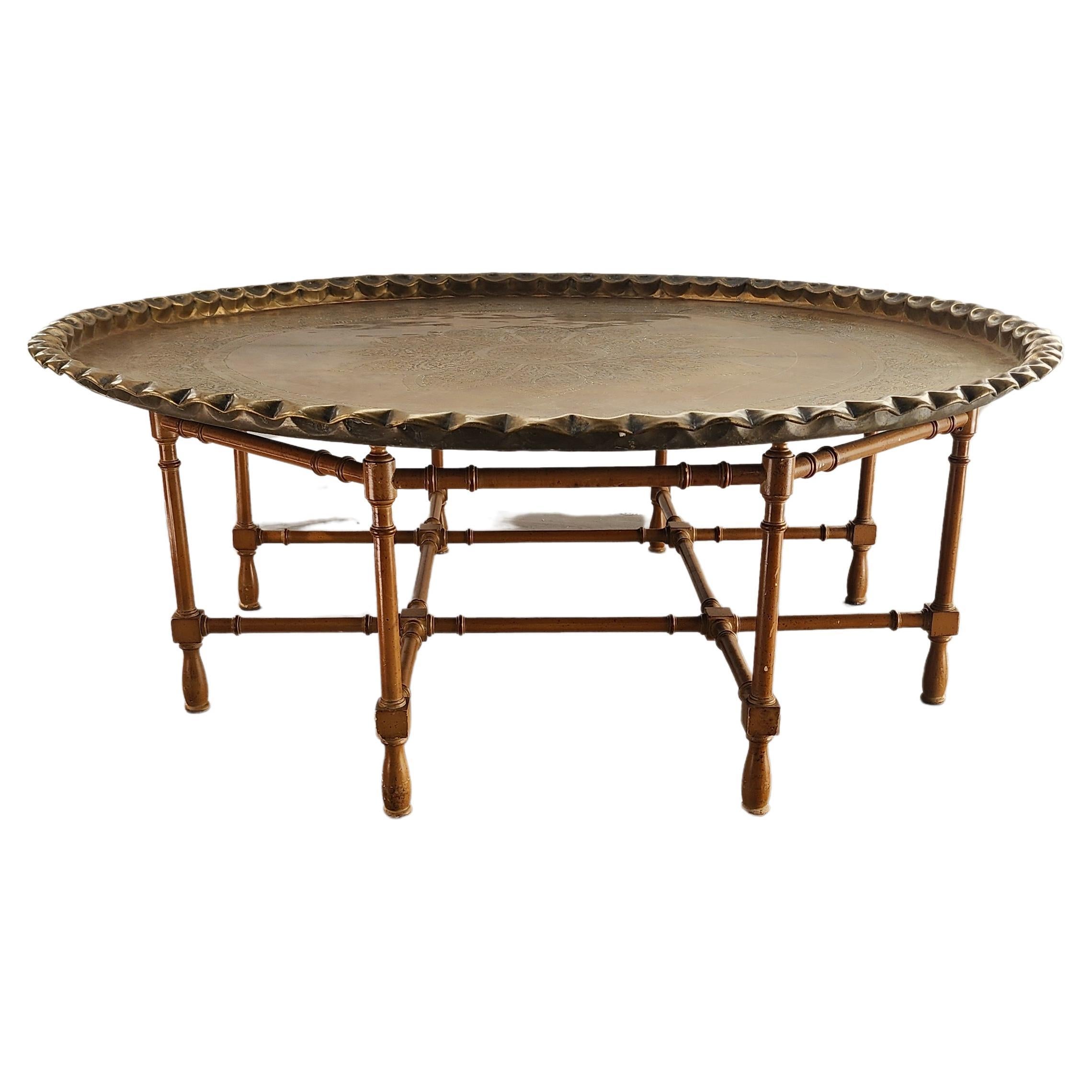 Hollywood Regency Baker Furniture Style Brass and Faux Bamboo Coffee Table  For Sale
