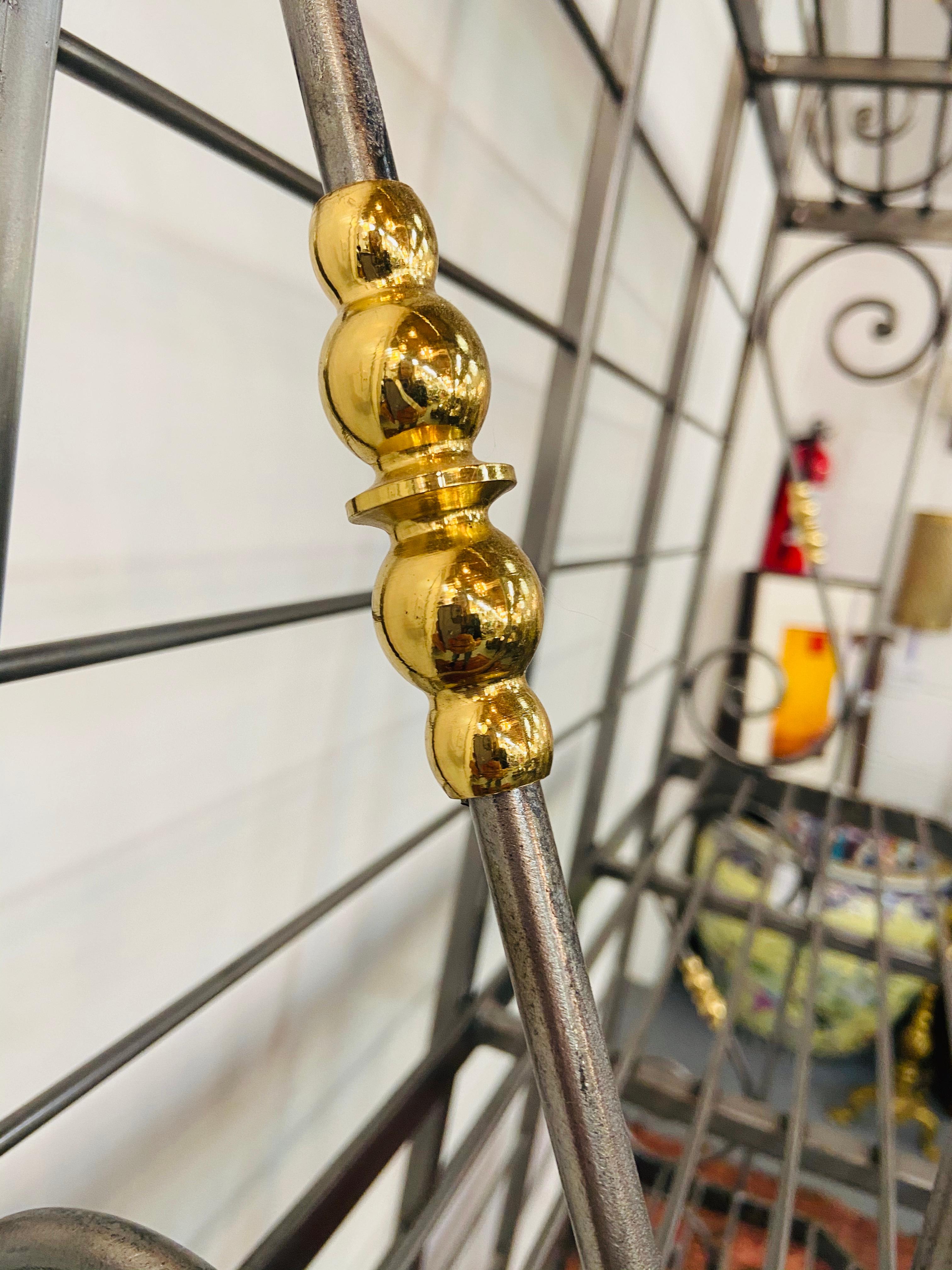 Hollywood Regency Bakers Rack or Shelf, Four-Tier Wrought Iron and Brass 2