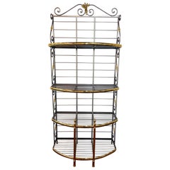 Hollywood Regency Bakers Rack or Shelf, Four-Tier Wrought Iron and Brass