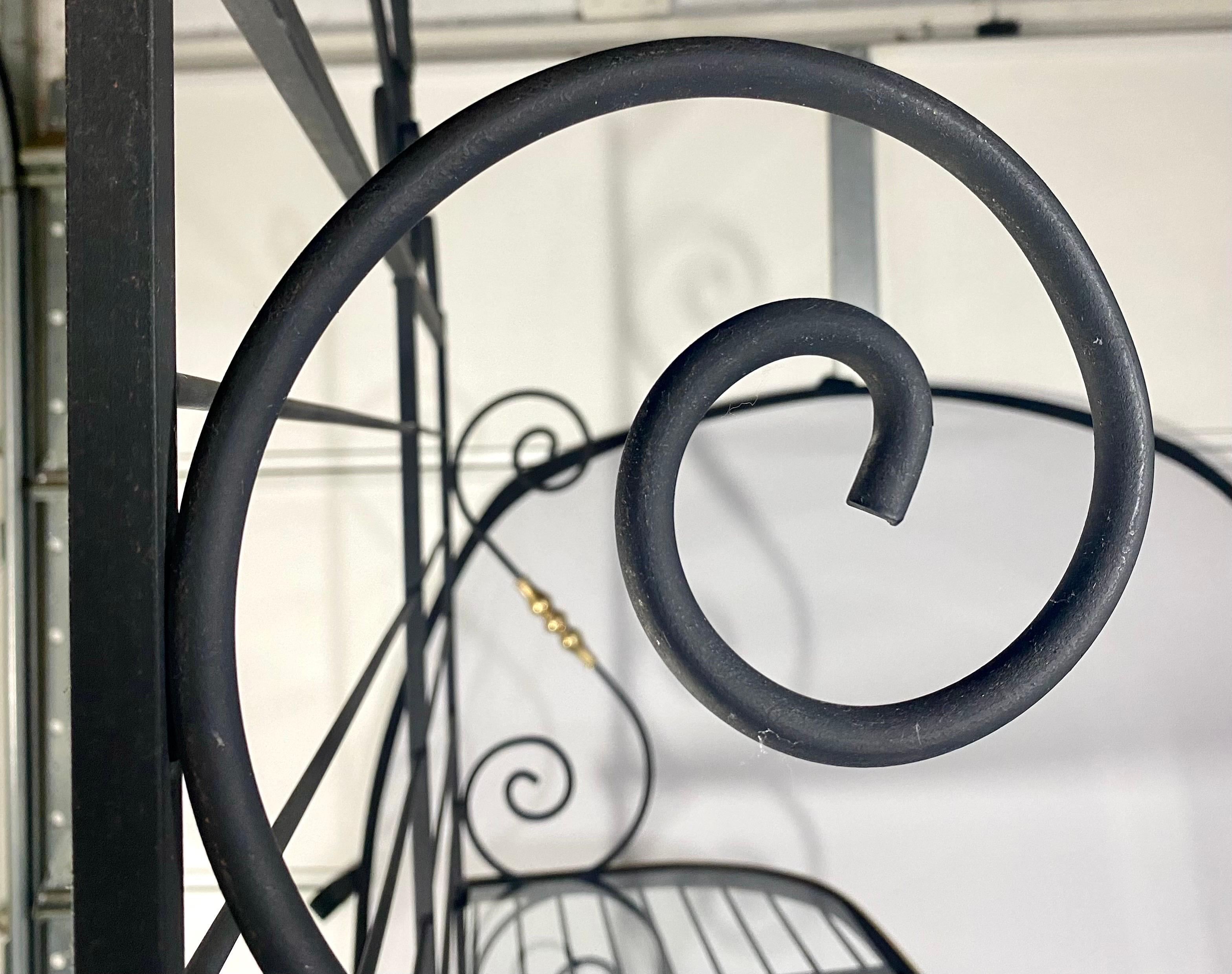 Hollywood Regency Baker's Rack or Shelf, Three-Tier Wrought Iron and Brass 5
