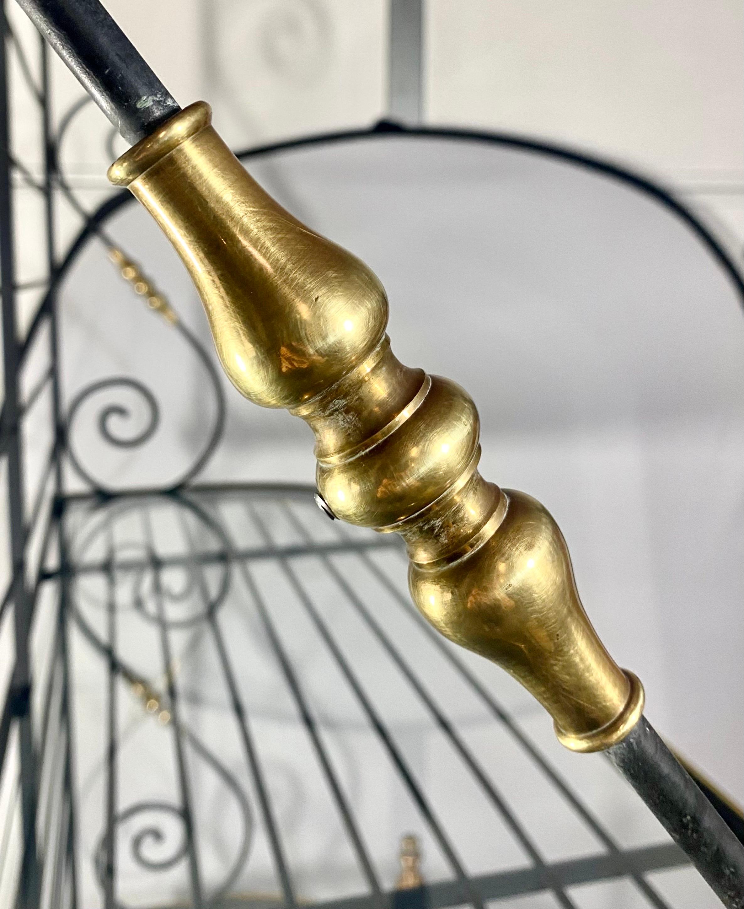 Hollywood Regency Baker's Rack or Shelf, Three-Tier Wrought Iron and Brass 6