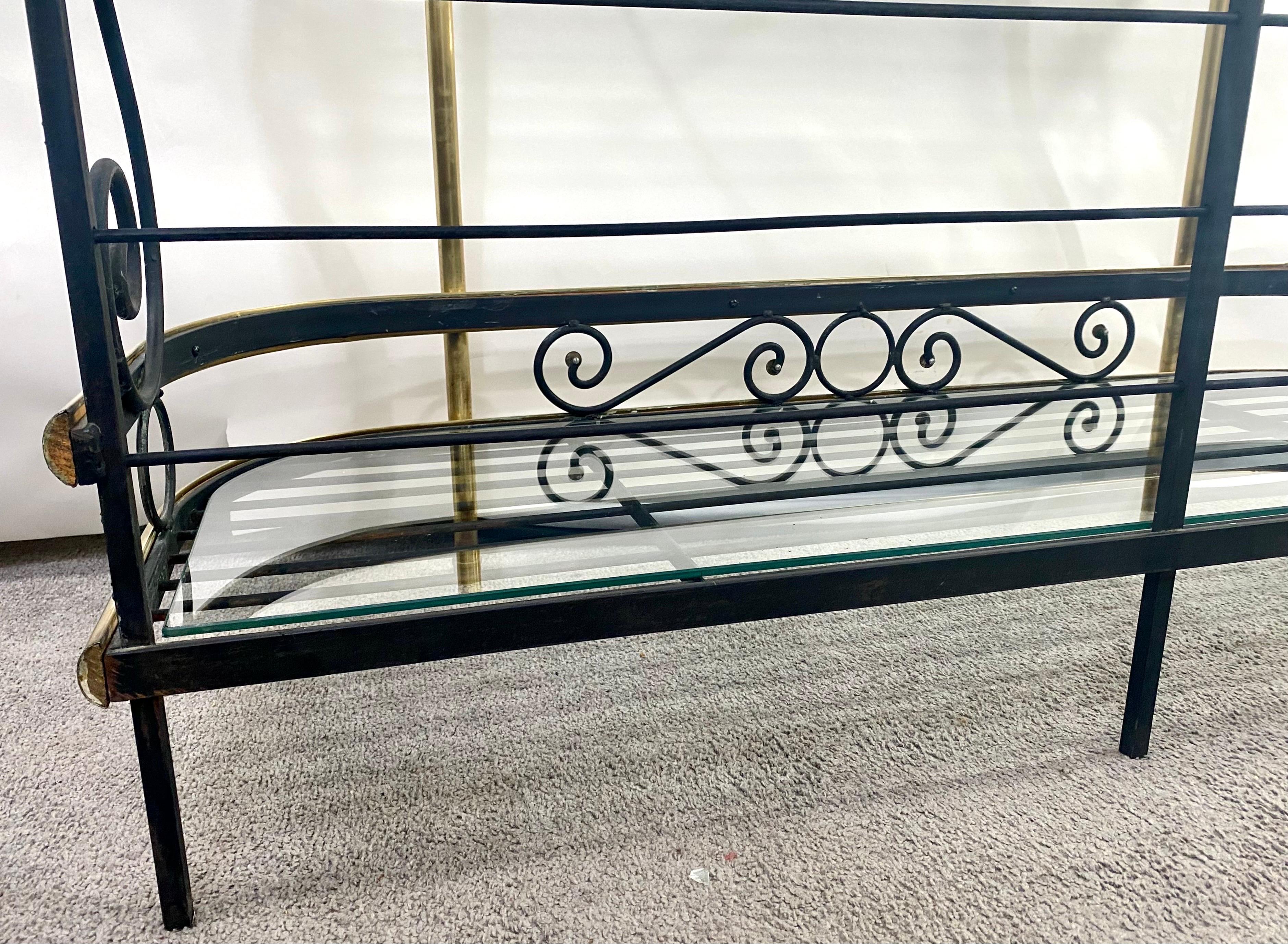 Hollywood Regency Baker's Rack or Shelf, Three-Tier Wrought Iron and Brass 9