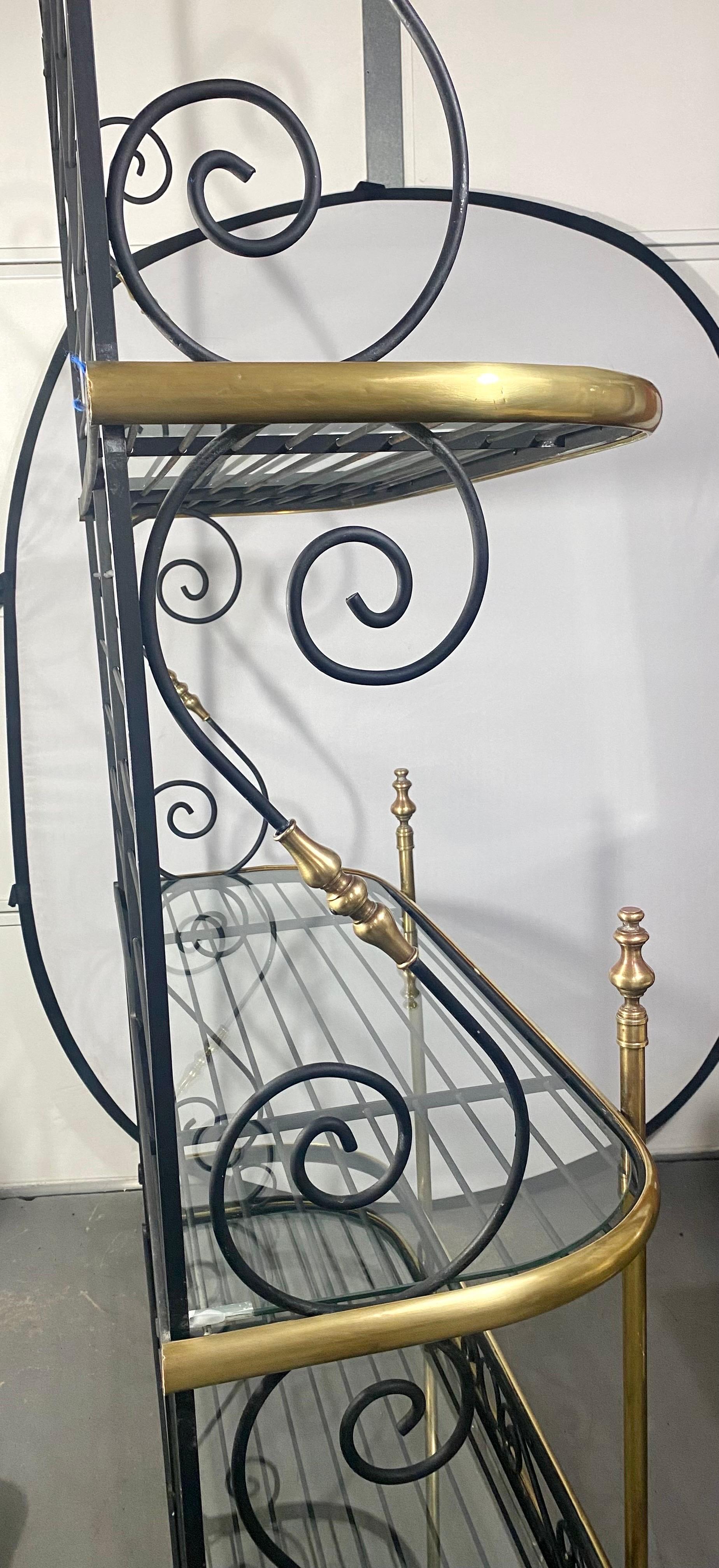 Hollywood Regency Baker's Rack or Shelf, Three-Tier Wrought Iron and Brass 4