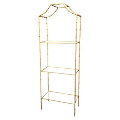 Hollywood Regency Ballet Pink Faux Bamboo Pagoda Glass Bookcase Shelf or Etagere