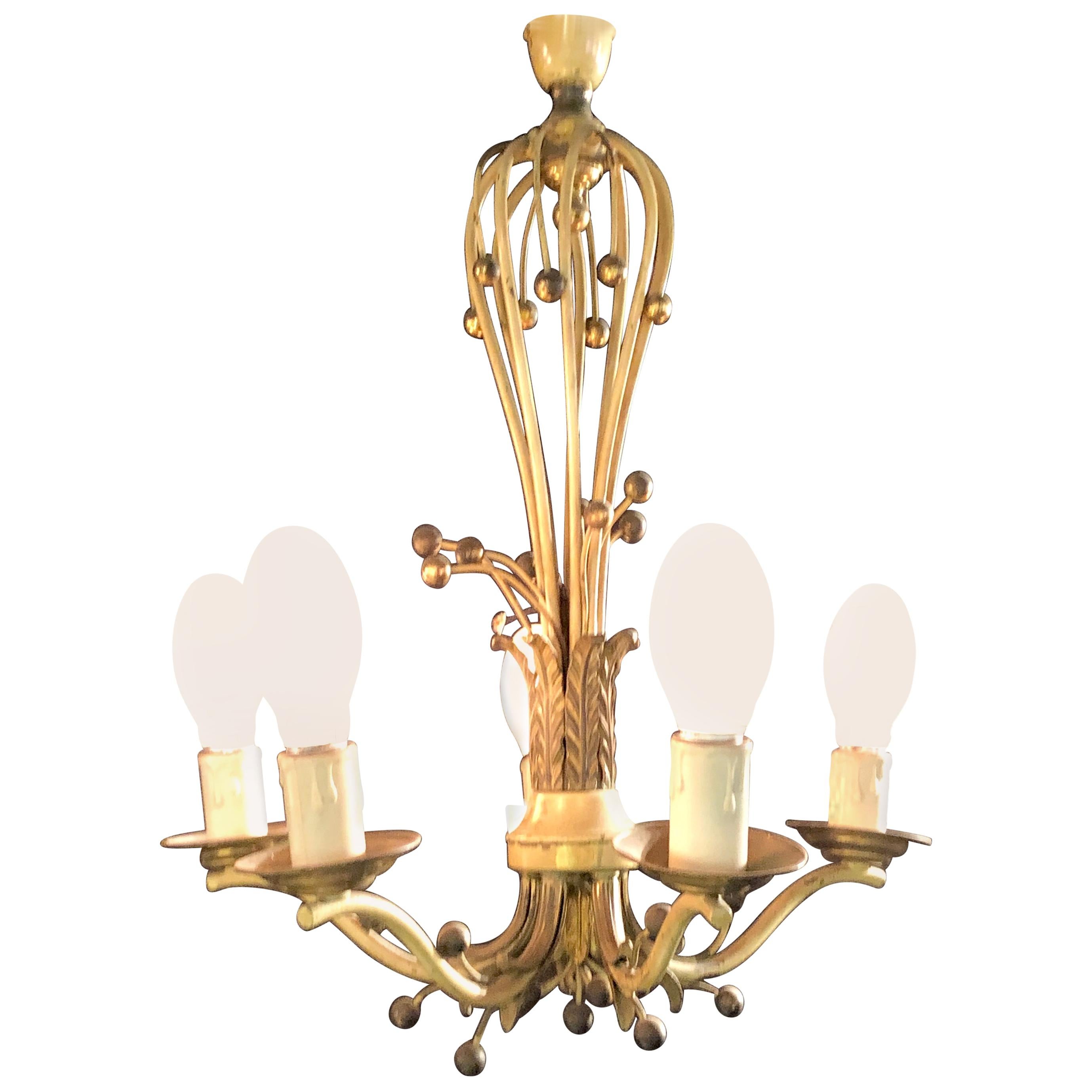 Hollywood Regency Balloon Shaped Chandelier, Metal Paint Decorated with 5 Arms For Sale