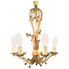 Vintage Hollywood Regency Balloon Shaped Chandelier, Metal Paint Decorated with 5 Arms