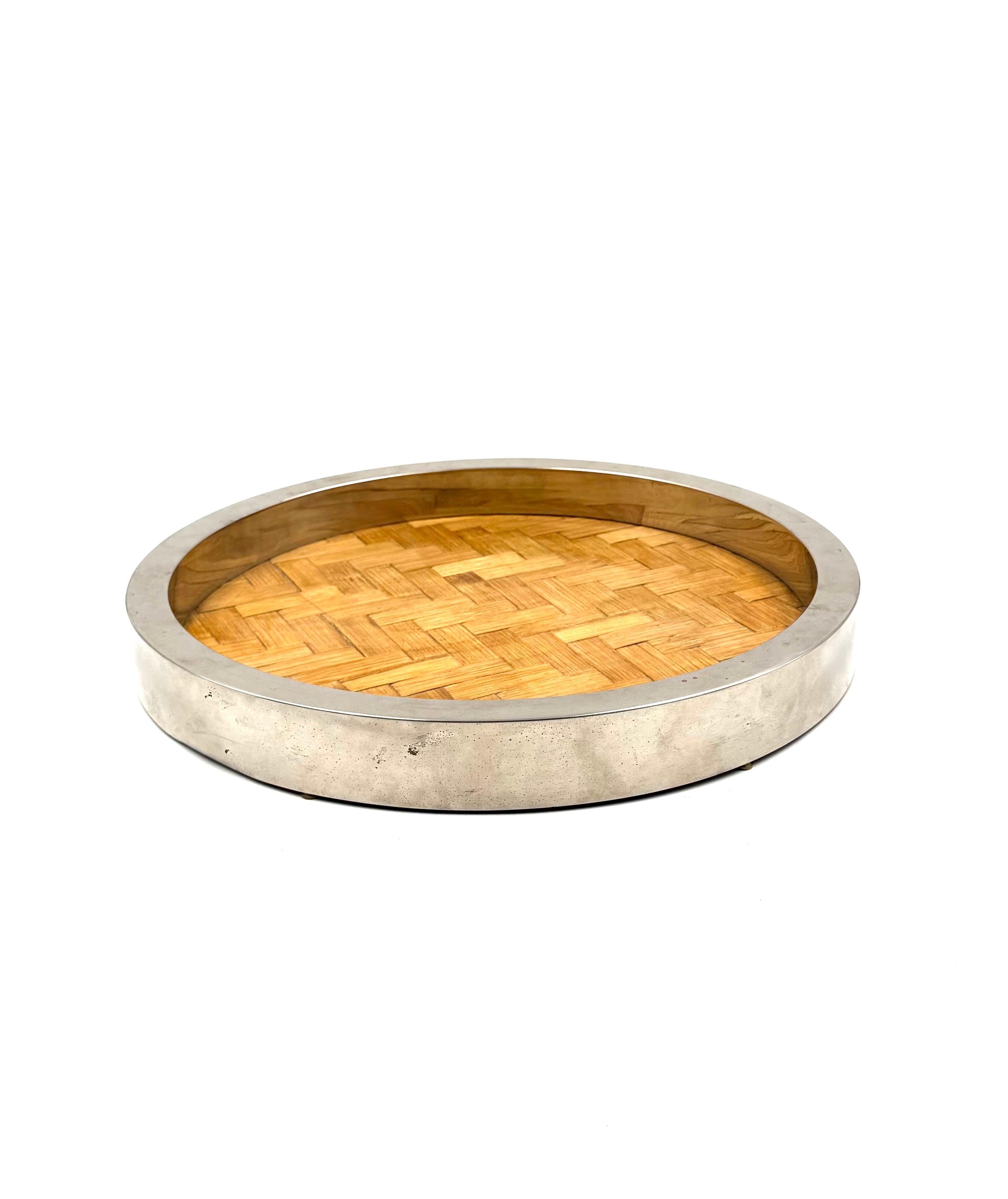 italien Hollywood regency bamboo and brass tray, Italy 1970s en vente