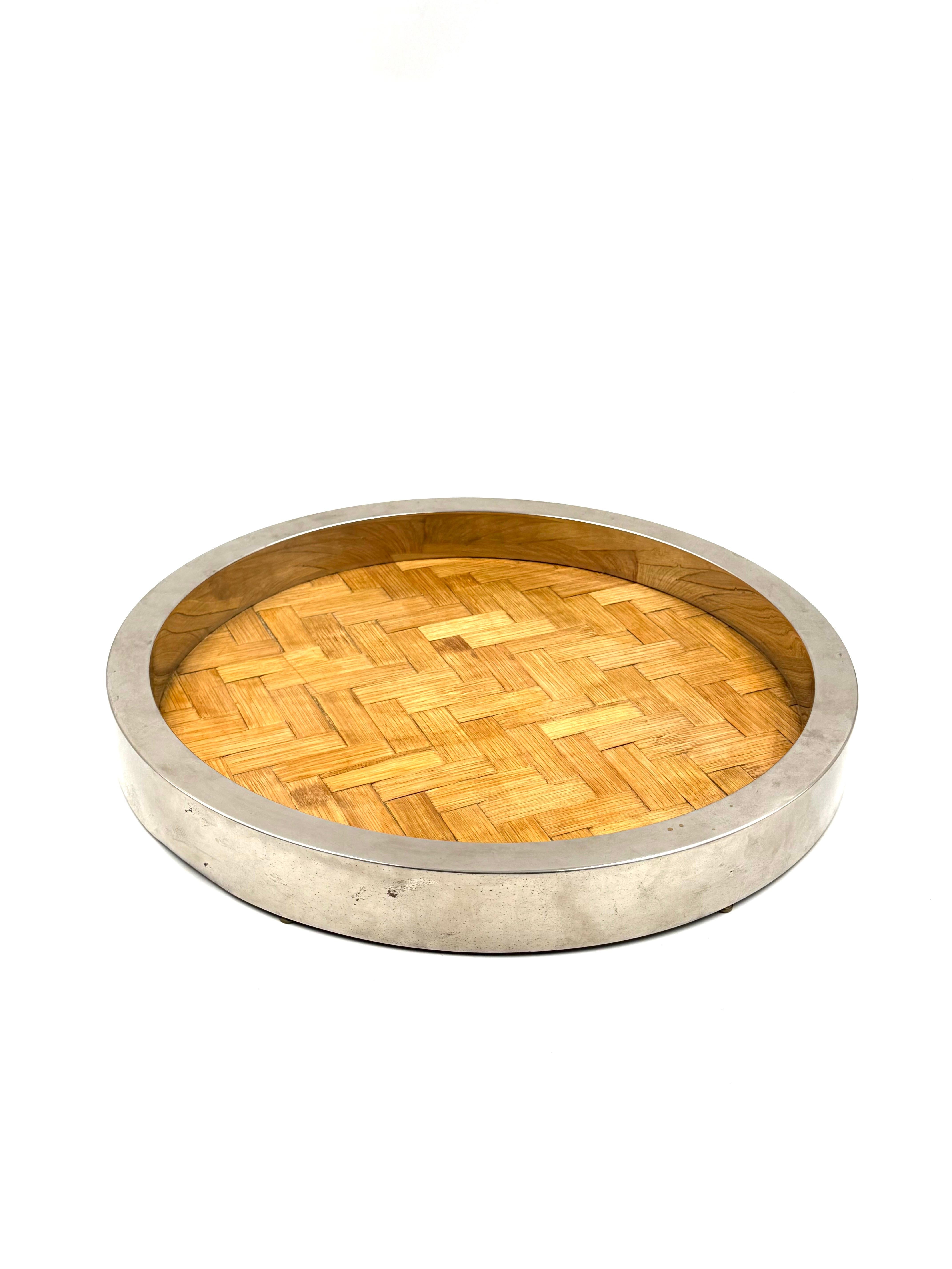 Fin du 20e siècle Hollywood regency bamboo and brass tray, Italy 1970s en vente