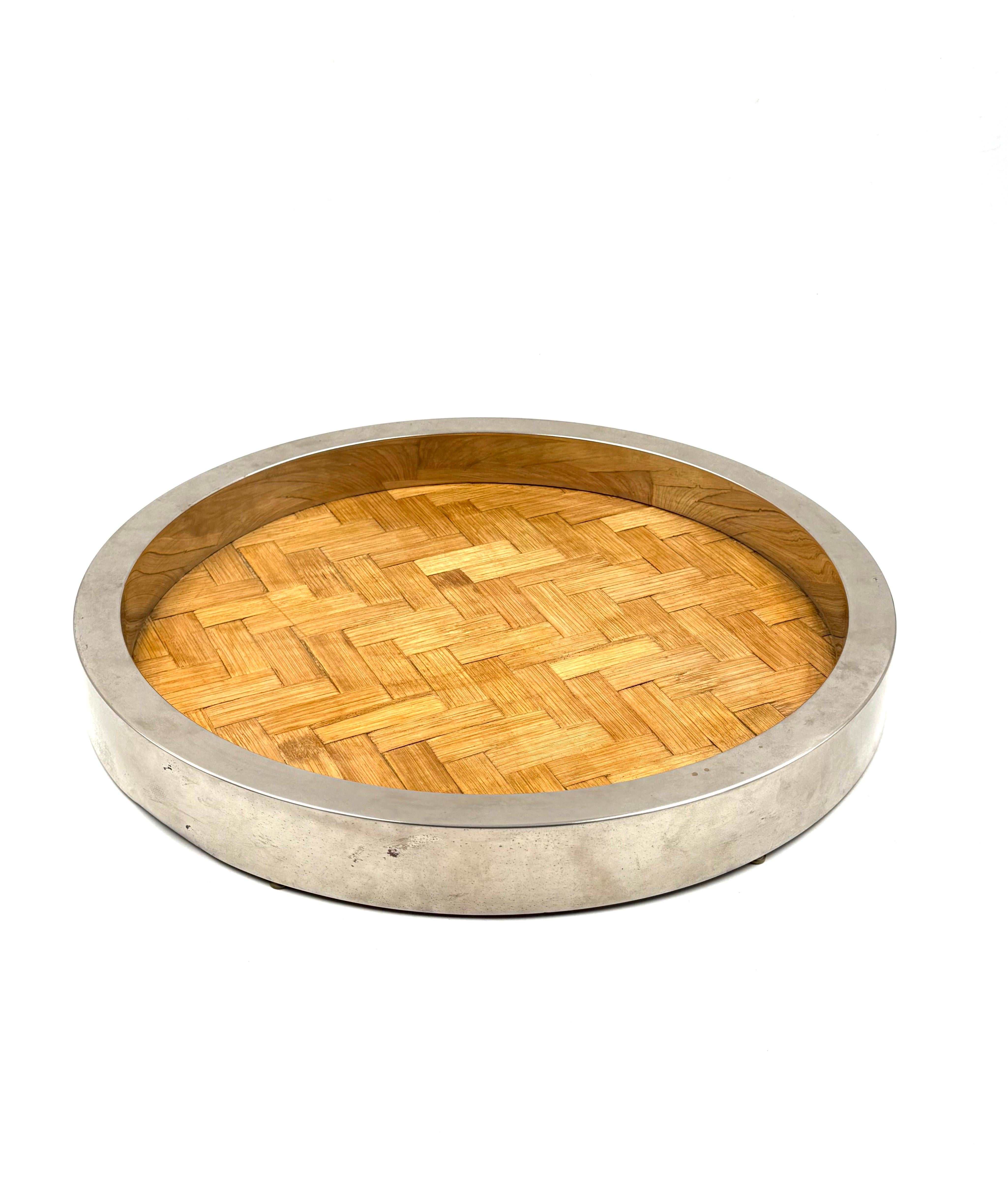 Laiton Hollywood regency bamboo and brass tray, Italy 1970s en vente