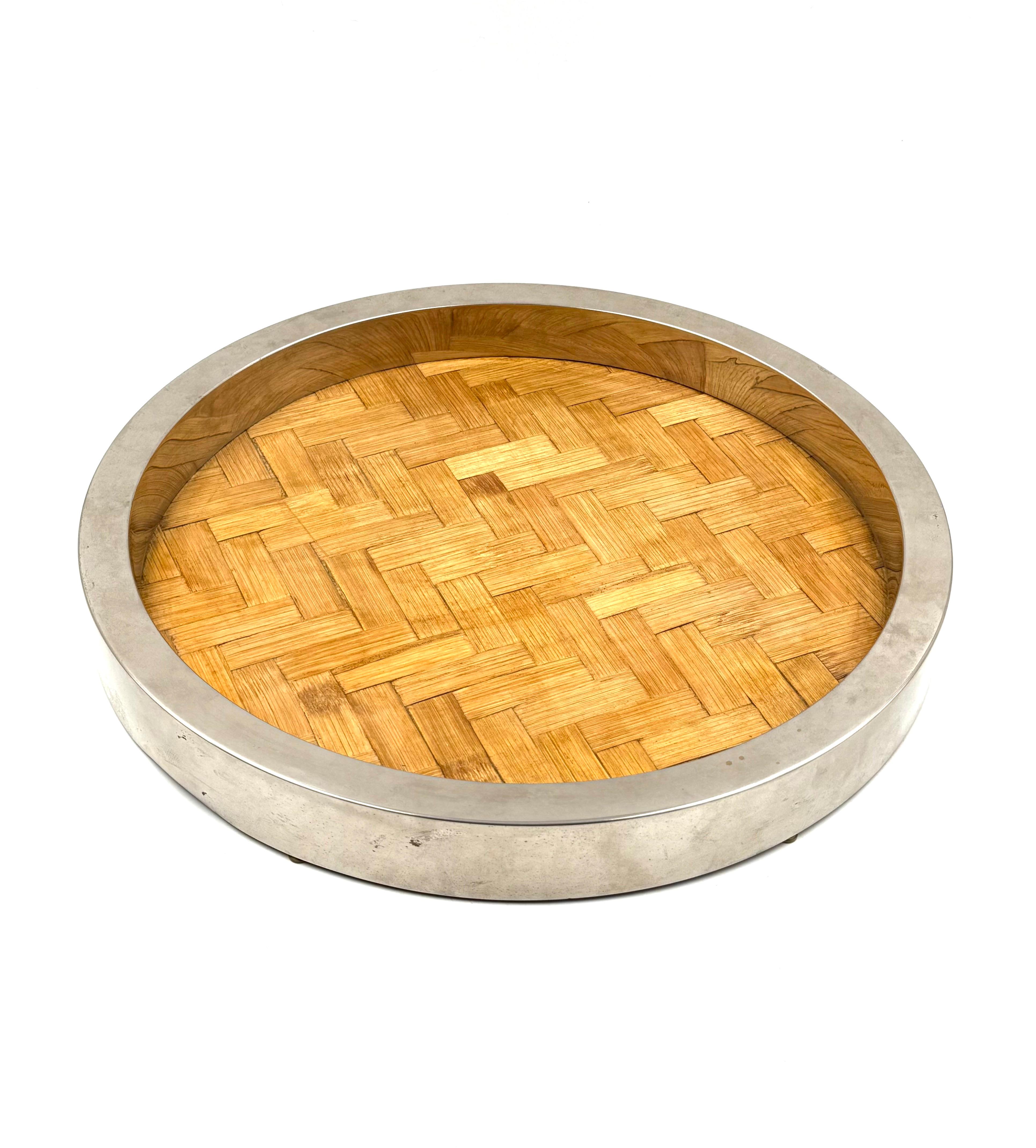 Hollywood regency bamboo and brass tray, Italy 1970s en vente 1