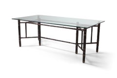 Hollywood Regency Bamboo Dining Table with Glass Top