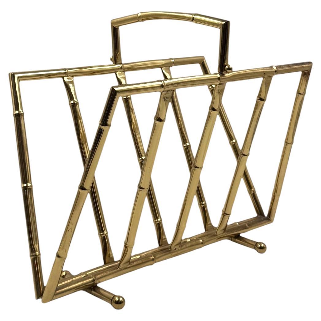 Hollywood regency bamboo-effect brass magazine rack, Montagnani, Italy 1970s