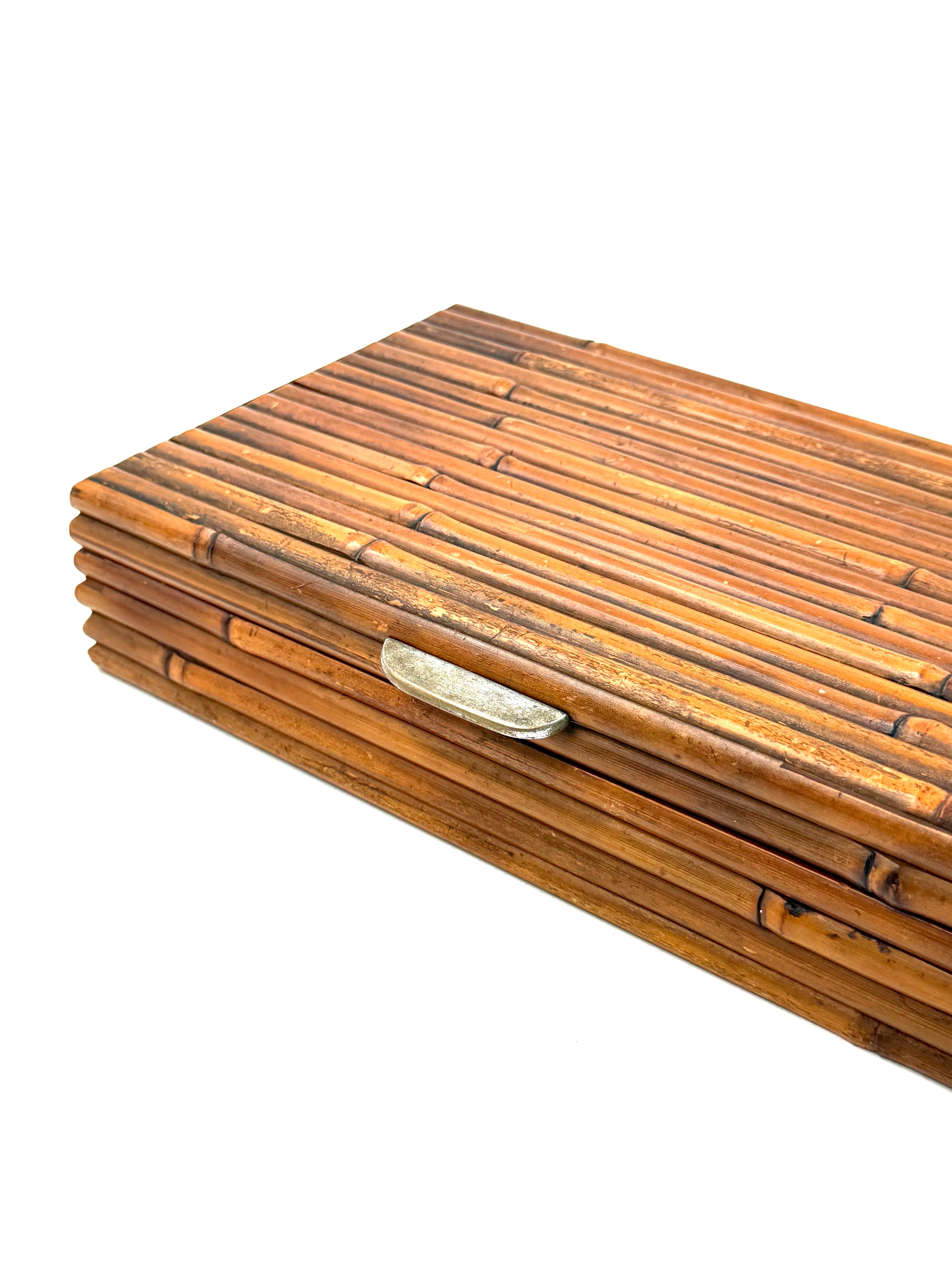 Hollywood regency bamboo jewelry box Gabriella Crespi style, RCM Italy 1970s For Sale 3