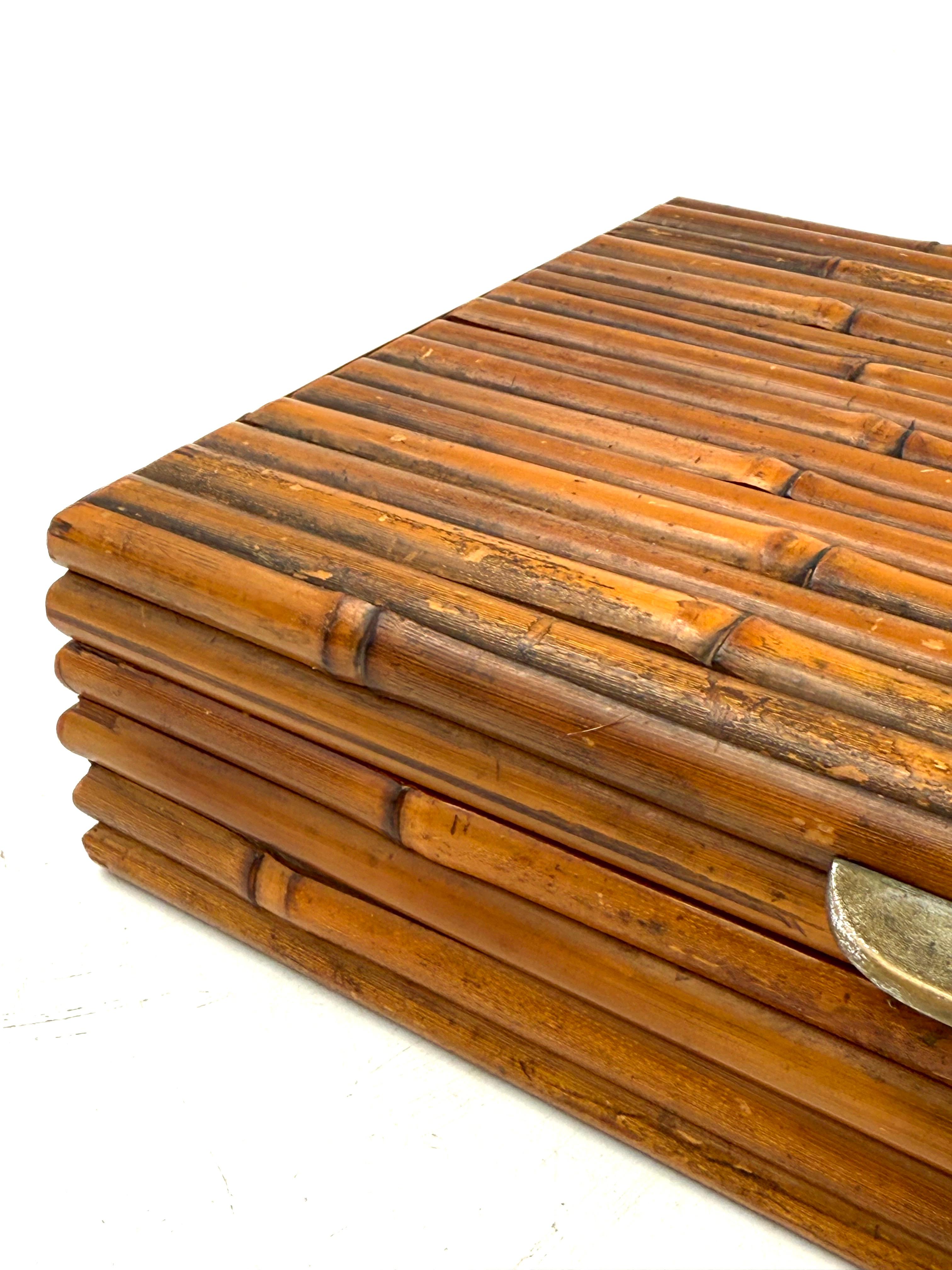 Hollywood regency bamboo jewelry box Gabriella Crespi style, RCM Italy 1970s For Sale 4