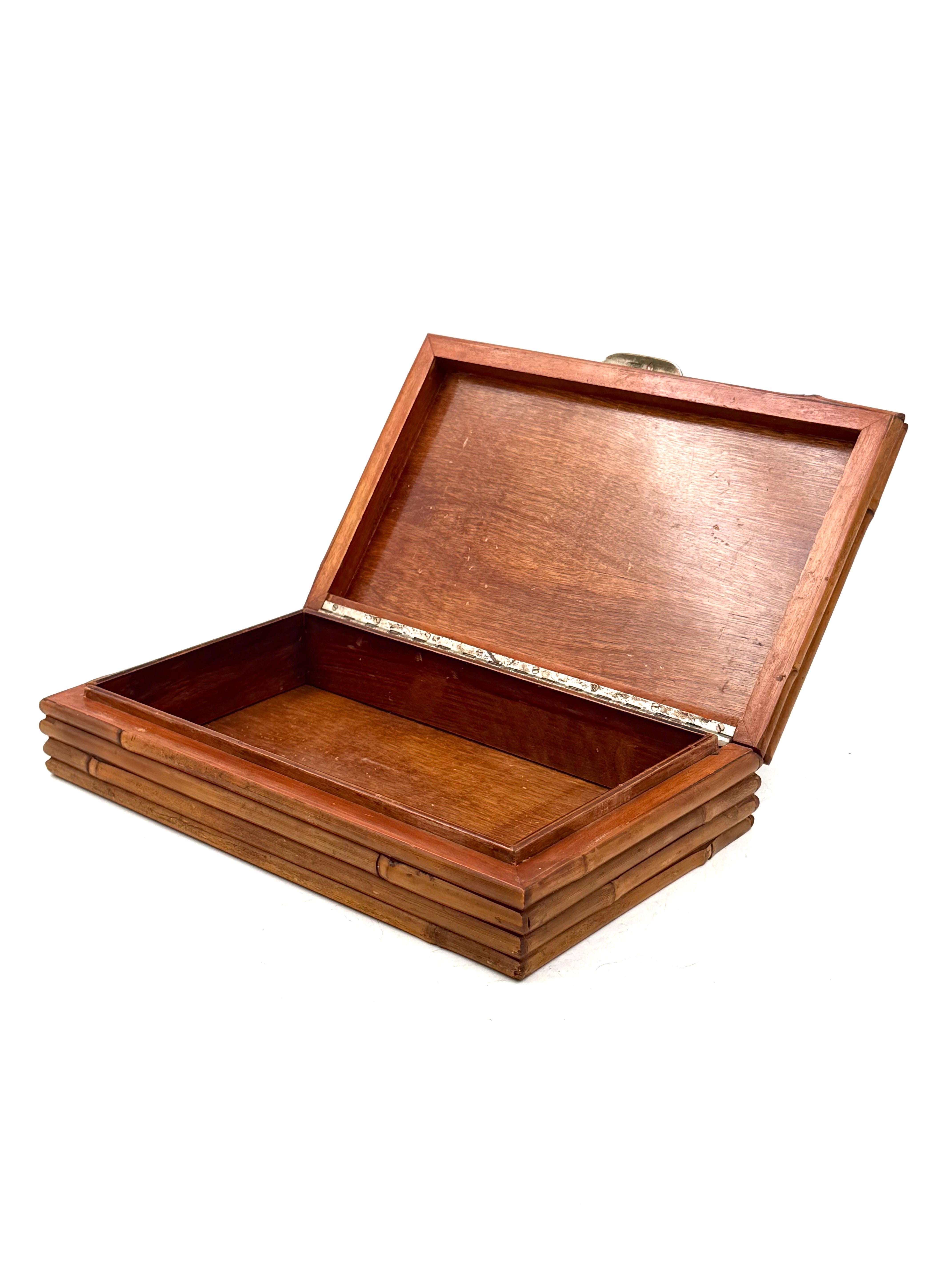 Hollywood regency bamboo jewelry box Gabriella Crespi style, RCM Italy 1970s For Sale 5