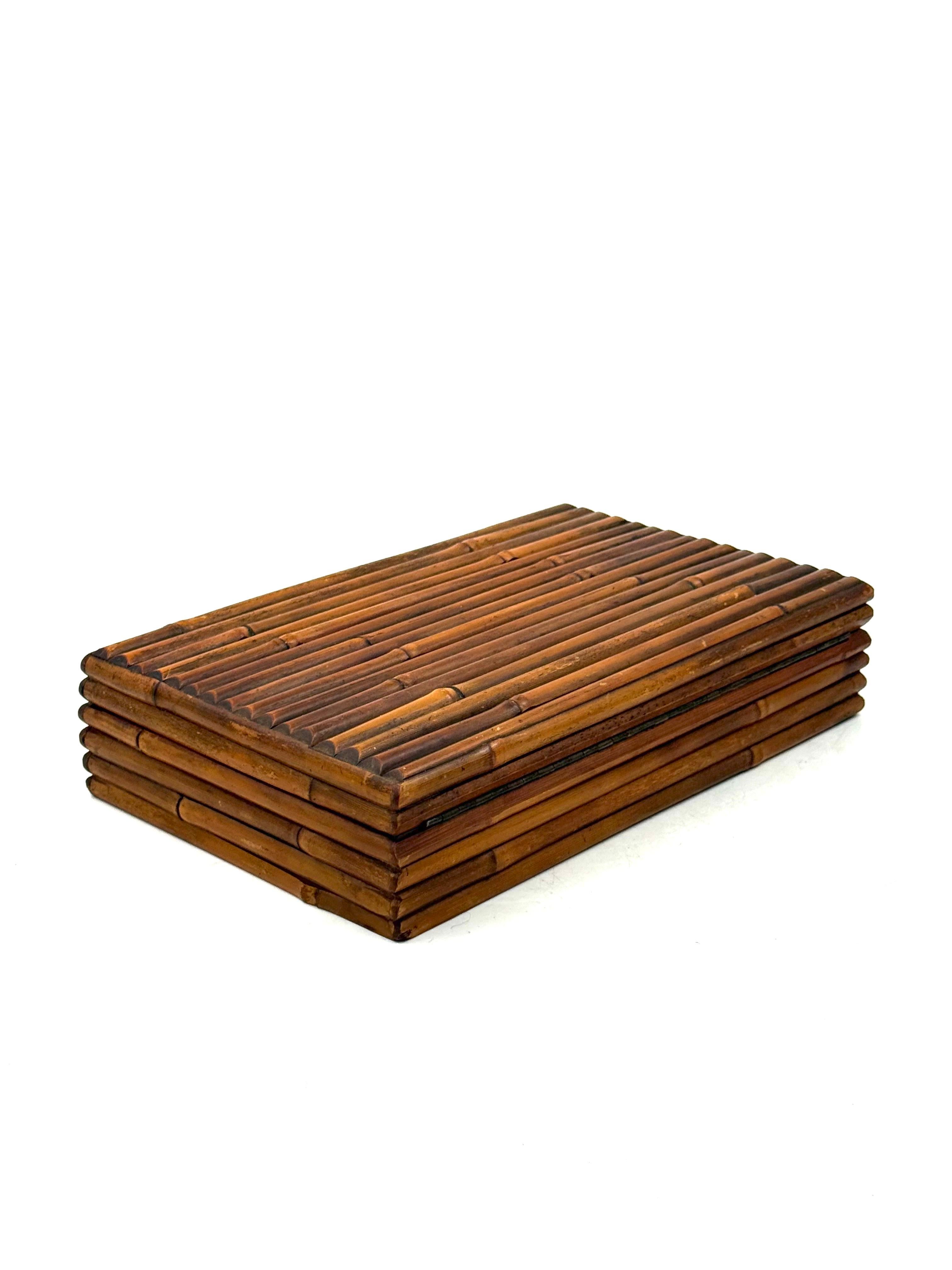 Hollywood regency bamboo jewelry box Gabriella Crespi style, RCM Italy 1970s For Sale 7