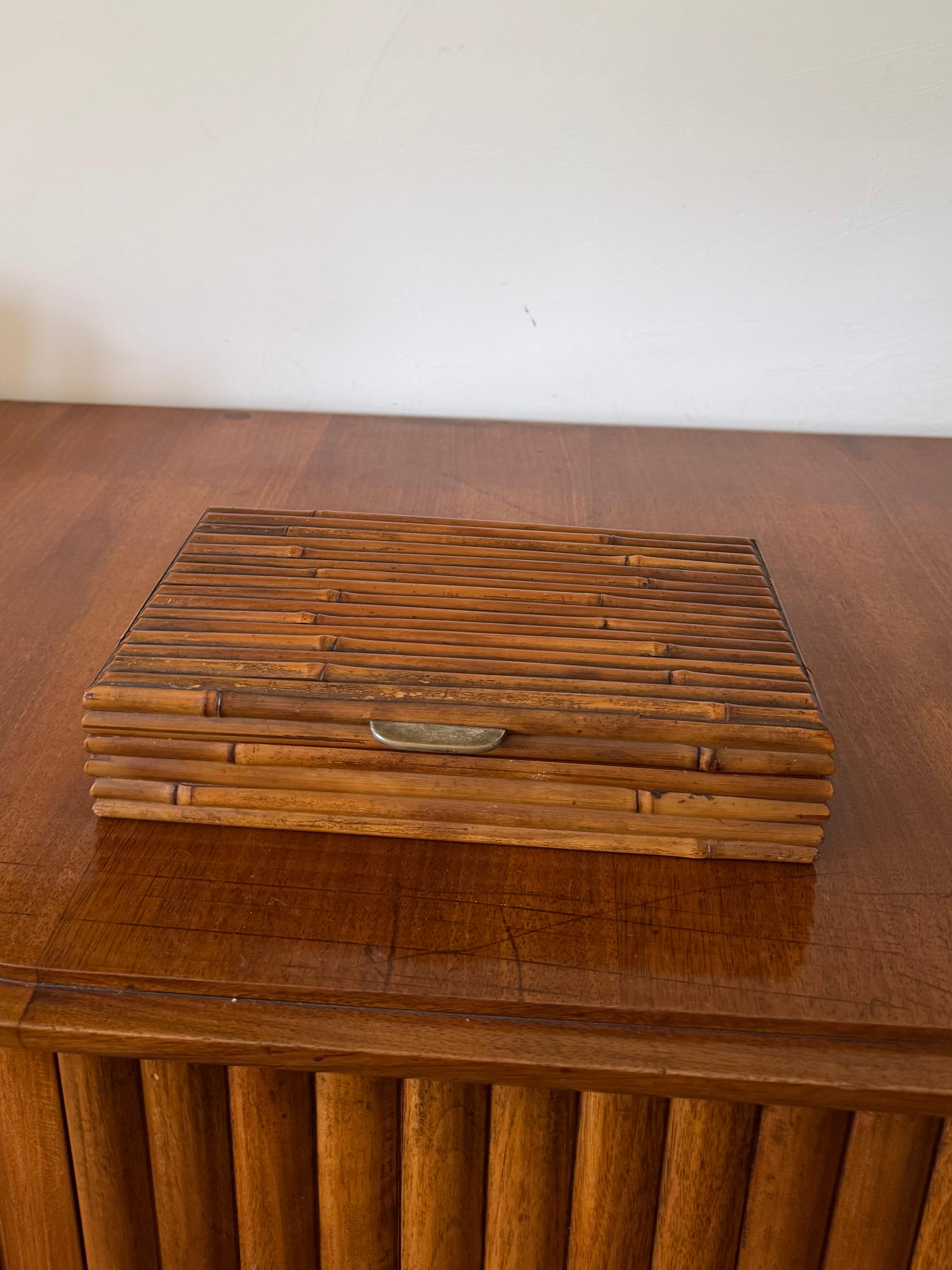 Mid-Century Modern Hollywood regency bamboo jewelry box Gabriella Crespi style, RCM Italy 1970s For Sale