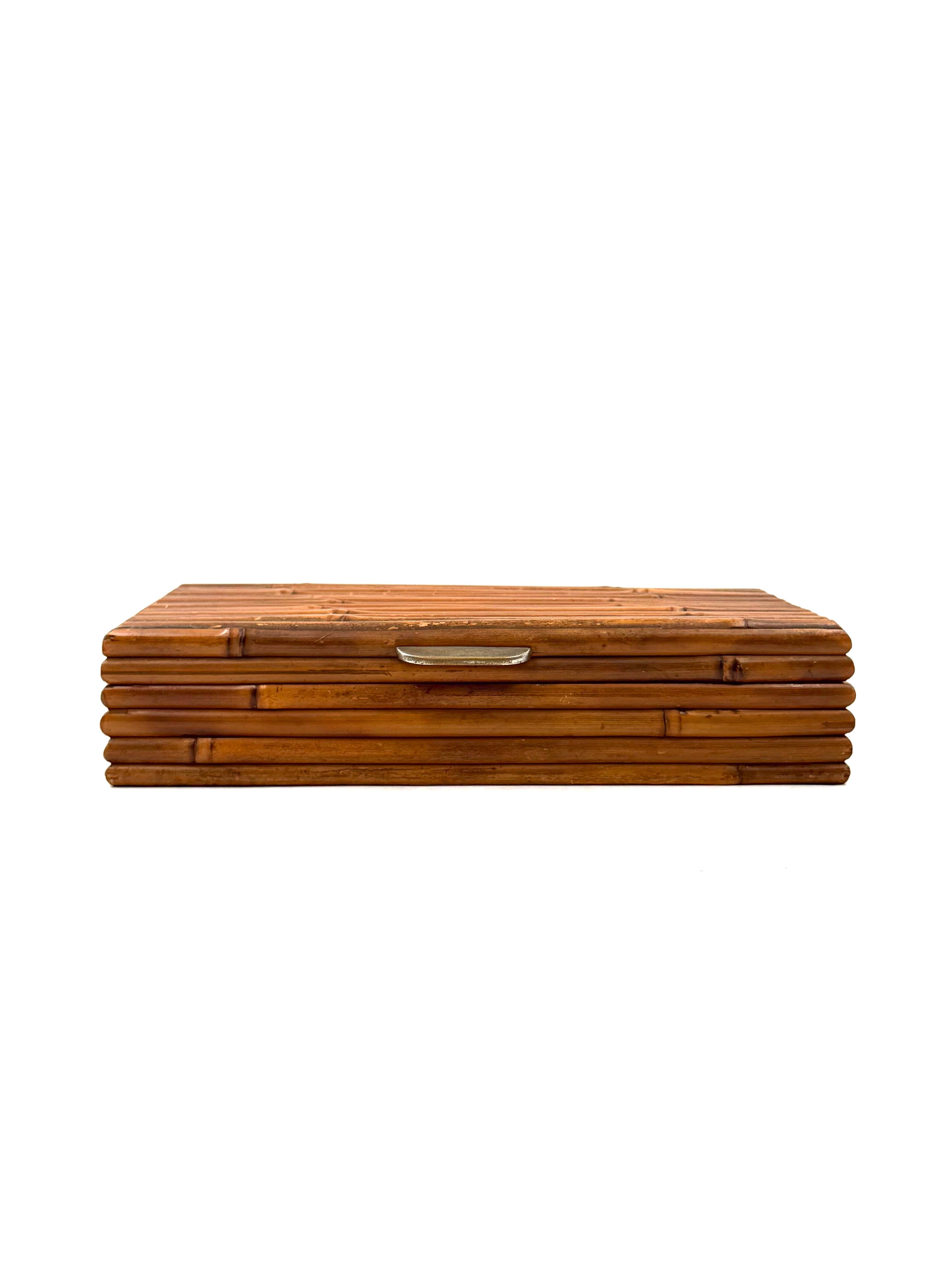 Italian Hollywood regency bamboo jewelry box Gabriella Crespi style, RCM Italy 1970s For Sale