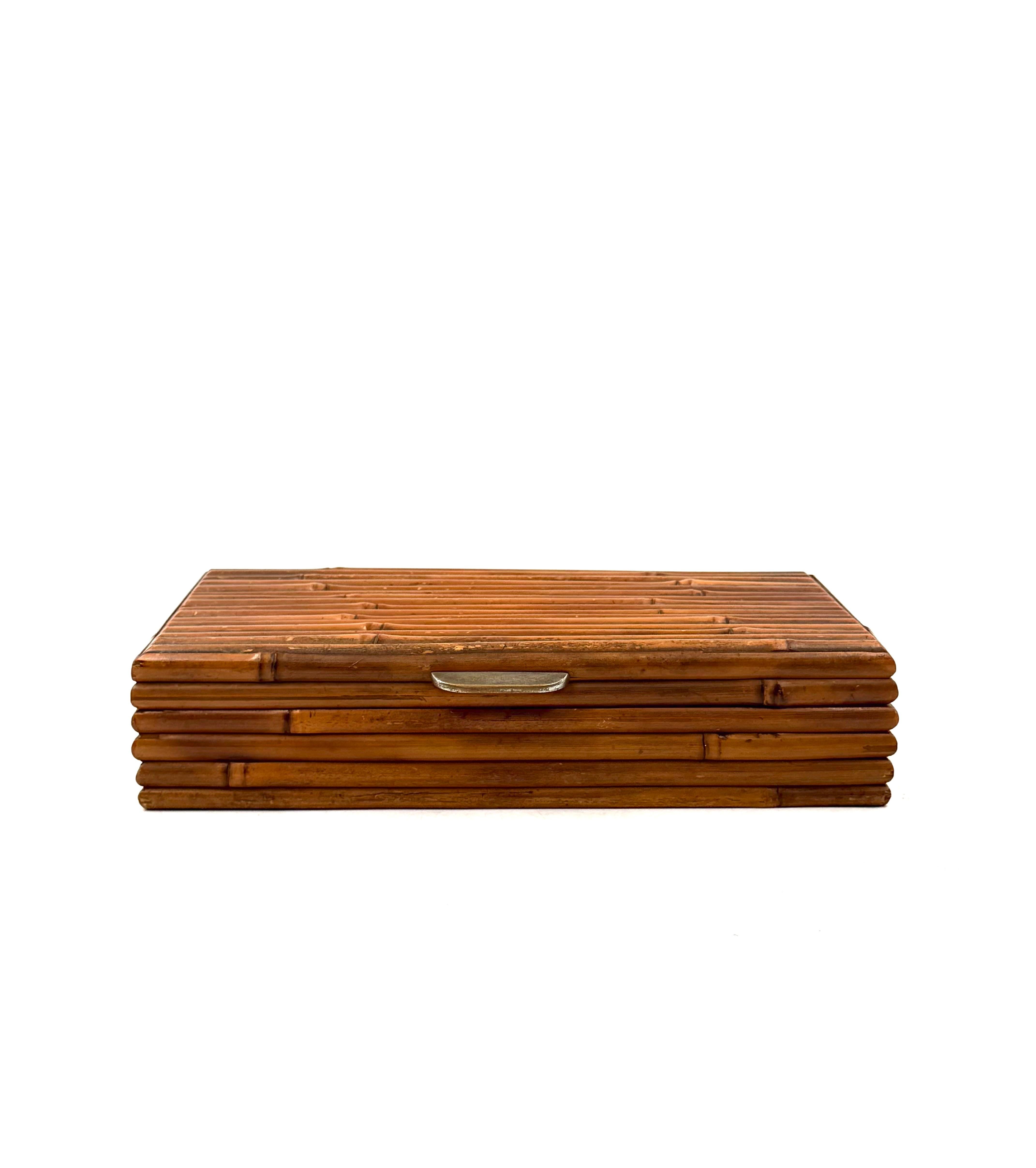 Hollywood regency bamboo jewelry box Gabriella Crespi style, RCM Italy 1970s In Excellent Condition For Sale In Firenze, IT