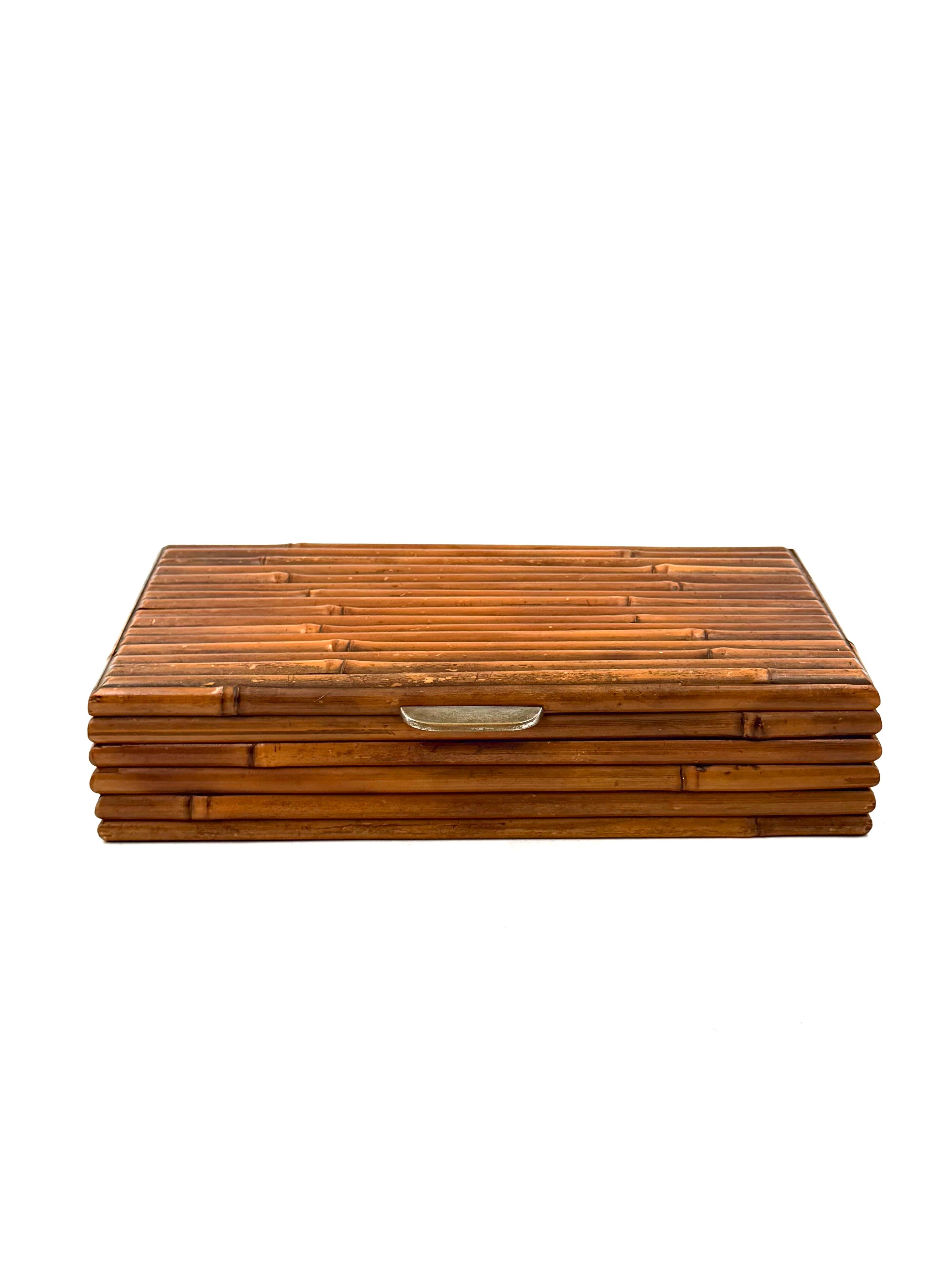 Late 20th Century Hollywood regency bamboo jewelry box Gabriella Crespi style, RCM Italy 1970s For Sale