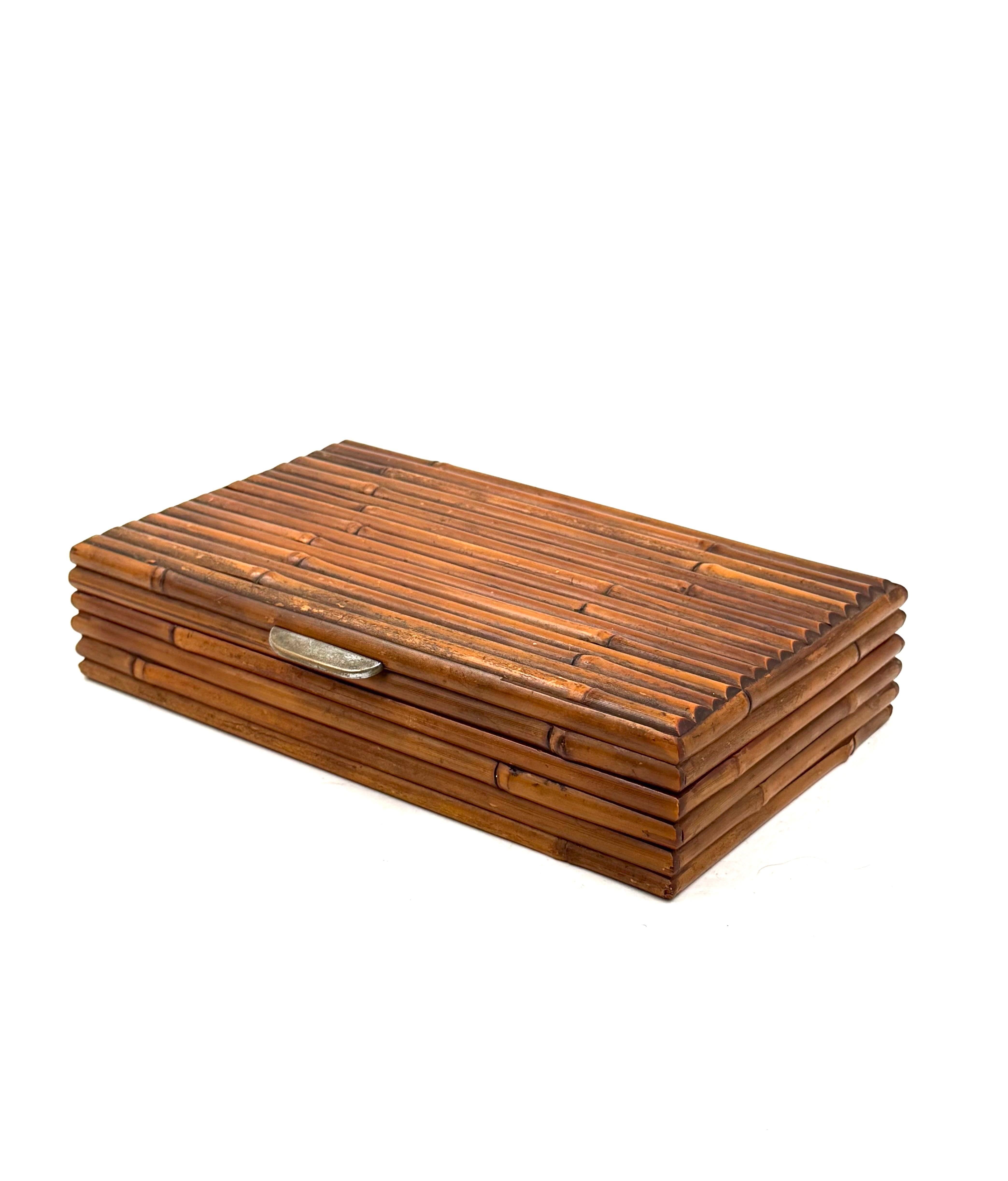 Bamboo Hollywood regency bamboo jewelry box Gabriella Crespi style, RCM Italy 1970s For Sale