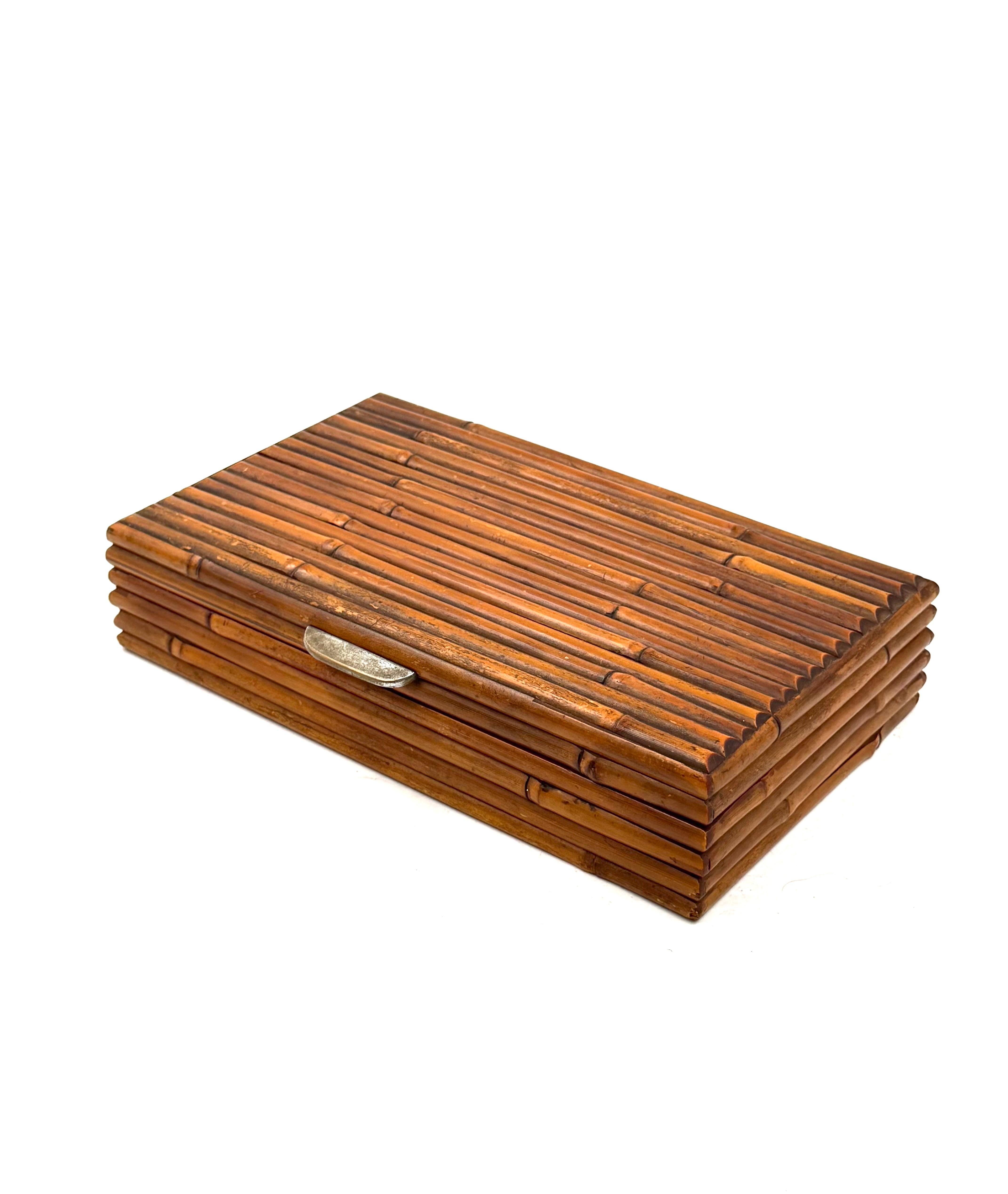 Hollywood regency bamboo jewelry box Gabriella Crespi style, RCM Italy 1970s For Sale 1